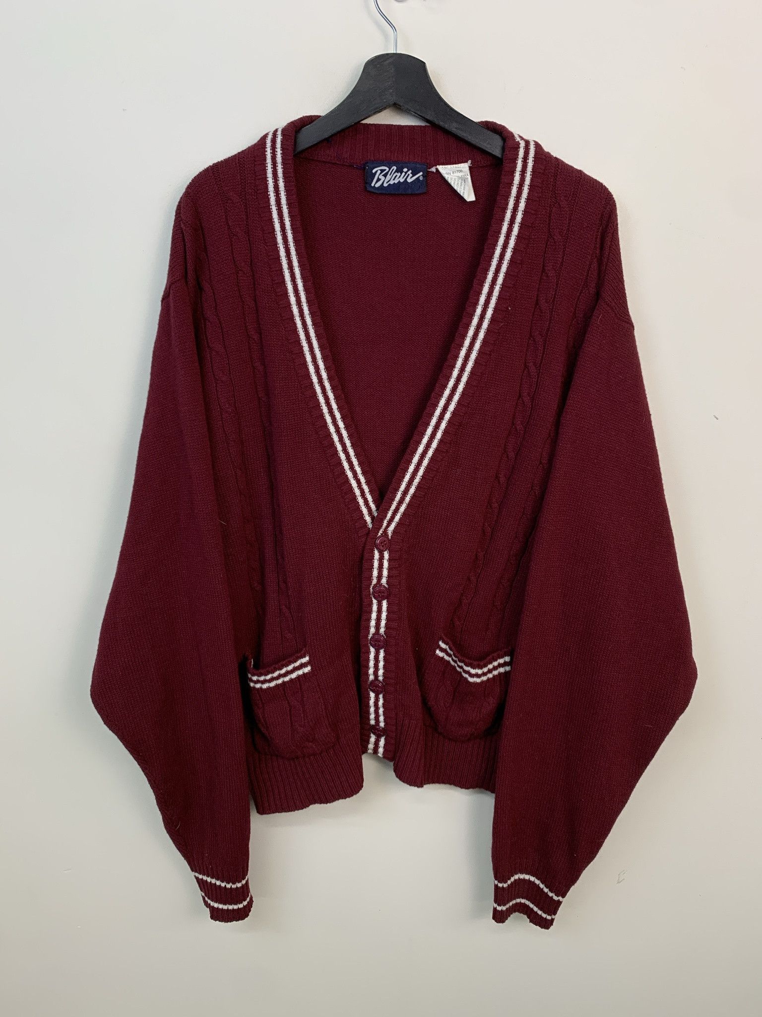 Other Vintage Sweater 1990s Knit Maroon Blair Cableknit Cardigan Size XL Size US XL / EU 56 / 4 - 1 Thumbnail
