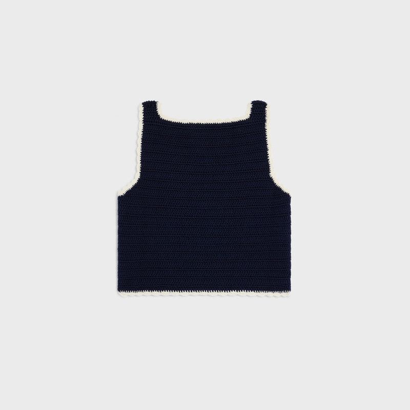 Celine os11x0526 Crocheted Cotton Top in Navy Blue Size S / US 4 / IT 40 - 2 Thumbnail