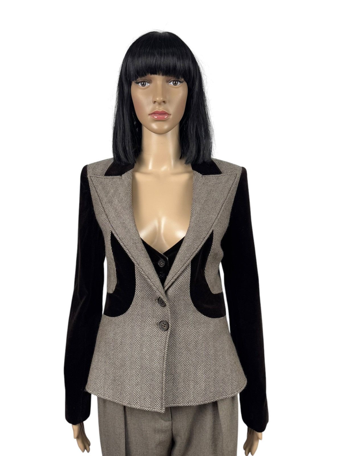 Valentino Valentino Wool Herringbone & Velour Jacket Simulated Vest Size M / US 6-8 / IT 42-44 - 3 Thumbnail