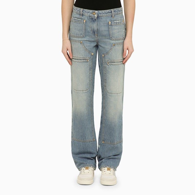 image of Palm Angels Blue Washed-Effect Multi-Pocket Jeans In Denim in Light Blue, Women's (Size 26)