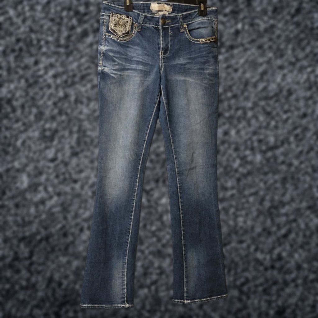 Denime HYDRAULIC Jeans Bootcut Stretch Denim EmBellished Embroidered Womens 12 Blue 32in Inseam Slit? Embellished not? Size 24" / US 00 / IT 34 - 1 Thumbnail
