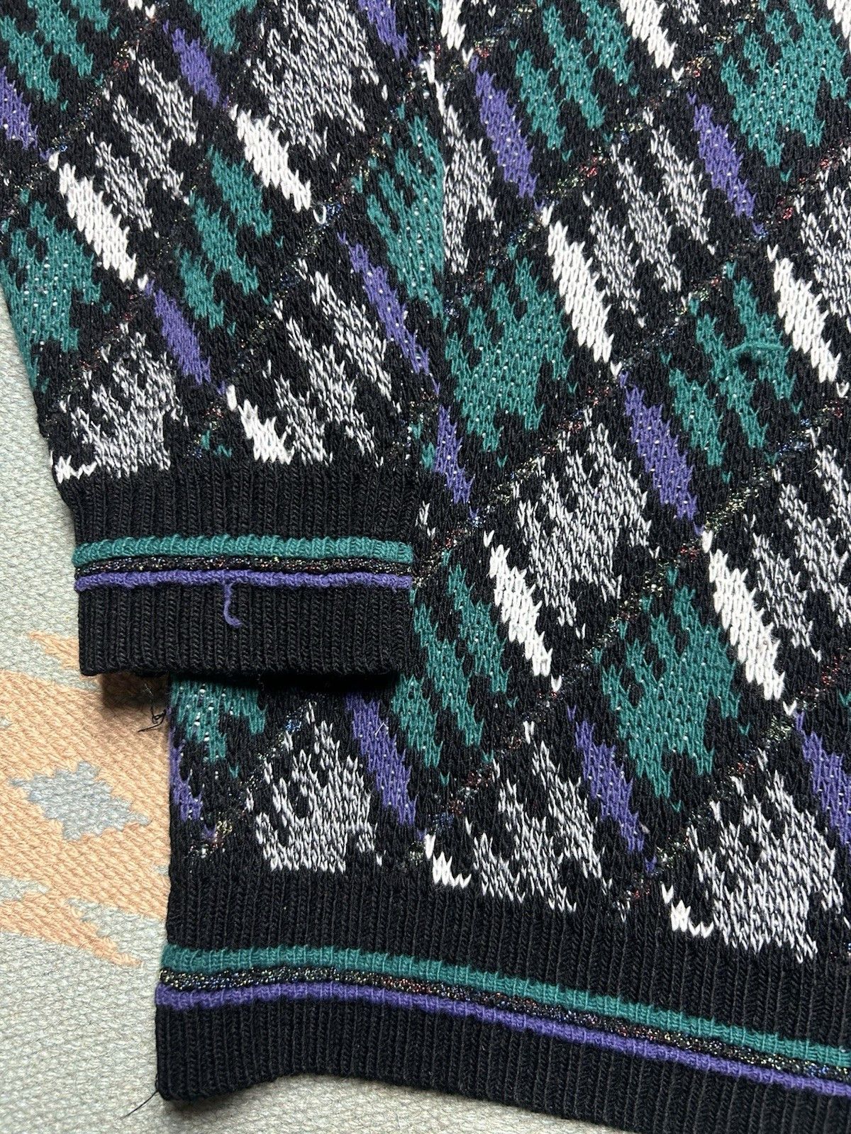 Vintage Acrylic knit sweater protege geometric Cosby grandpa USA L Size US L / EU 52-54 / 3 - 6 Thumbnail