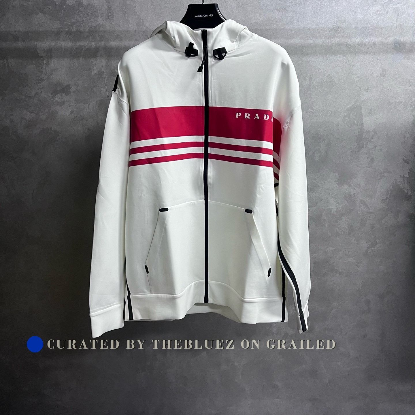 Prada Prada White Stripe Logo Zip Hooded Jacket Size US XXL / EU 58 / 5 - 1 Thumbnail
