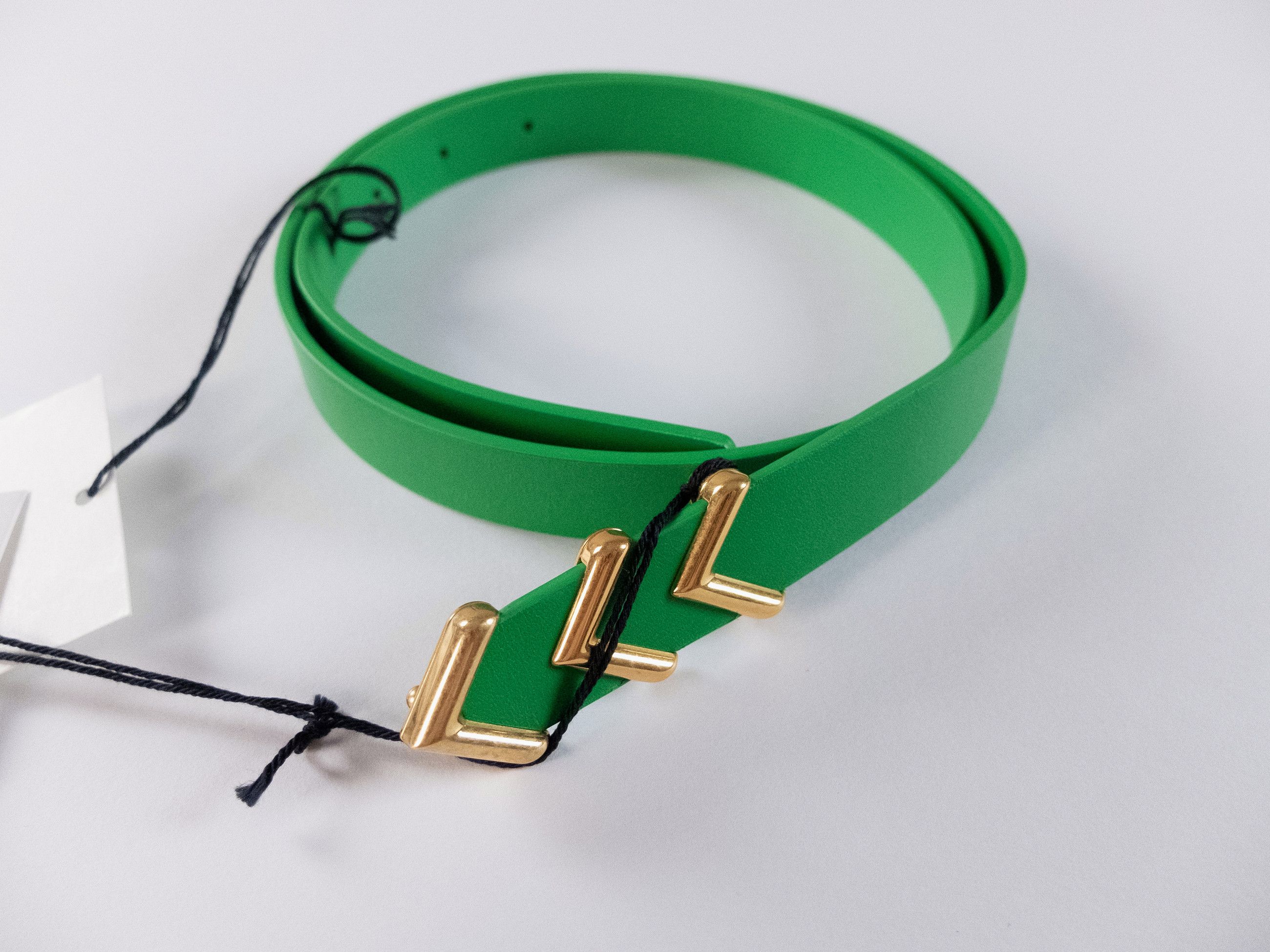 Bottega Veneta BOTTEGA VENETA green & gold chevron leather belt 80 Size ONE SIZE - 5 Thumbnail