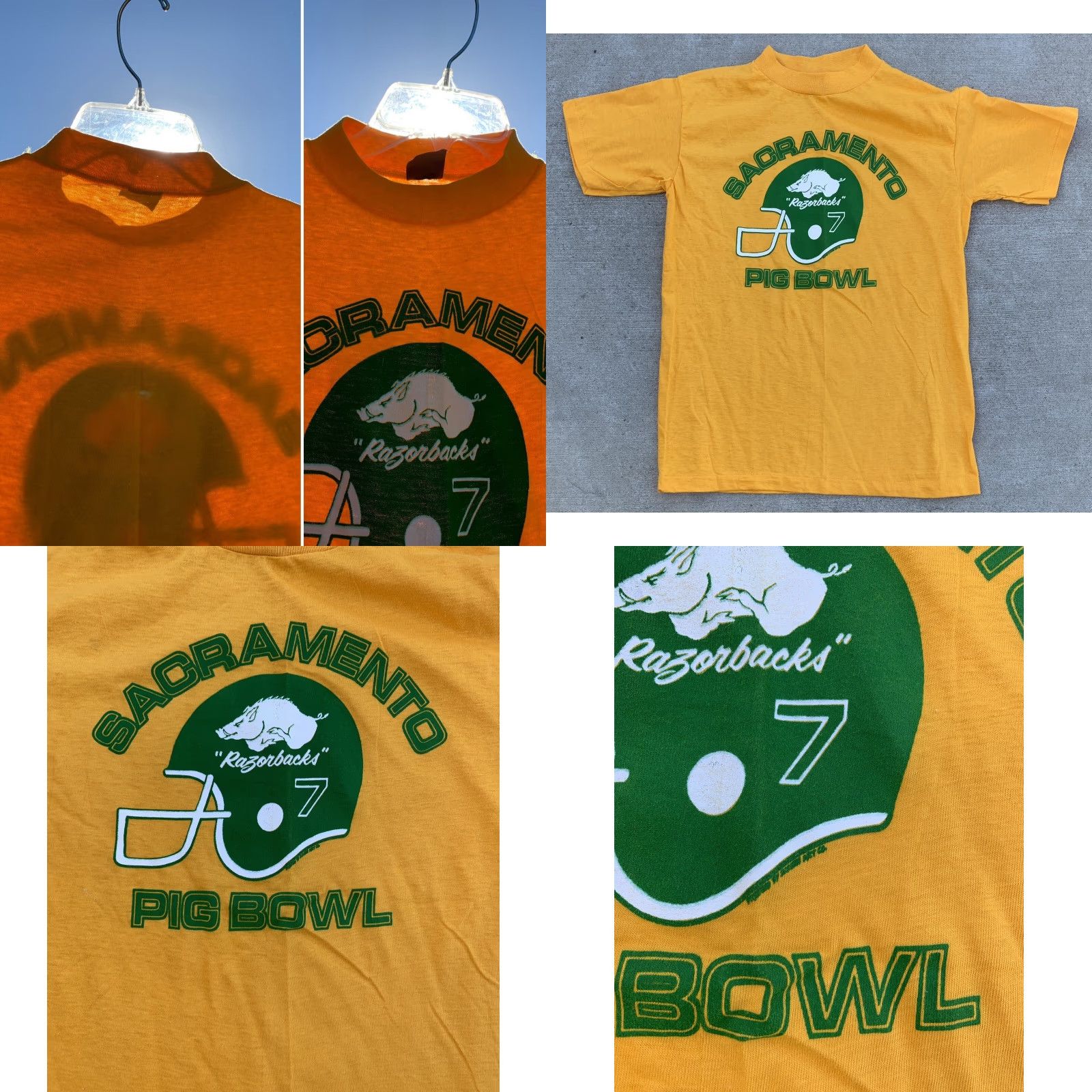 Anvil VINTAGE Sacramento Razorbacks 7 Pig Bowl T Shirt Anvil Size S Yellow Graphic Tee Mens 70s 80s USA Cotton Short Sleeve Size US S / EU 44-46 / 1 - 9 Thumbnail