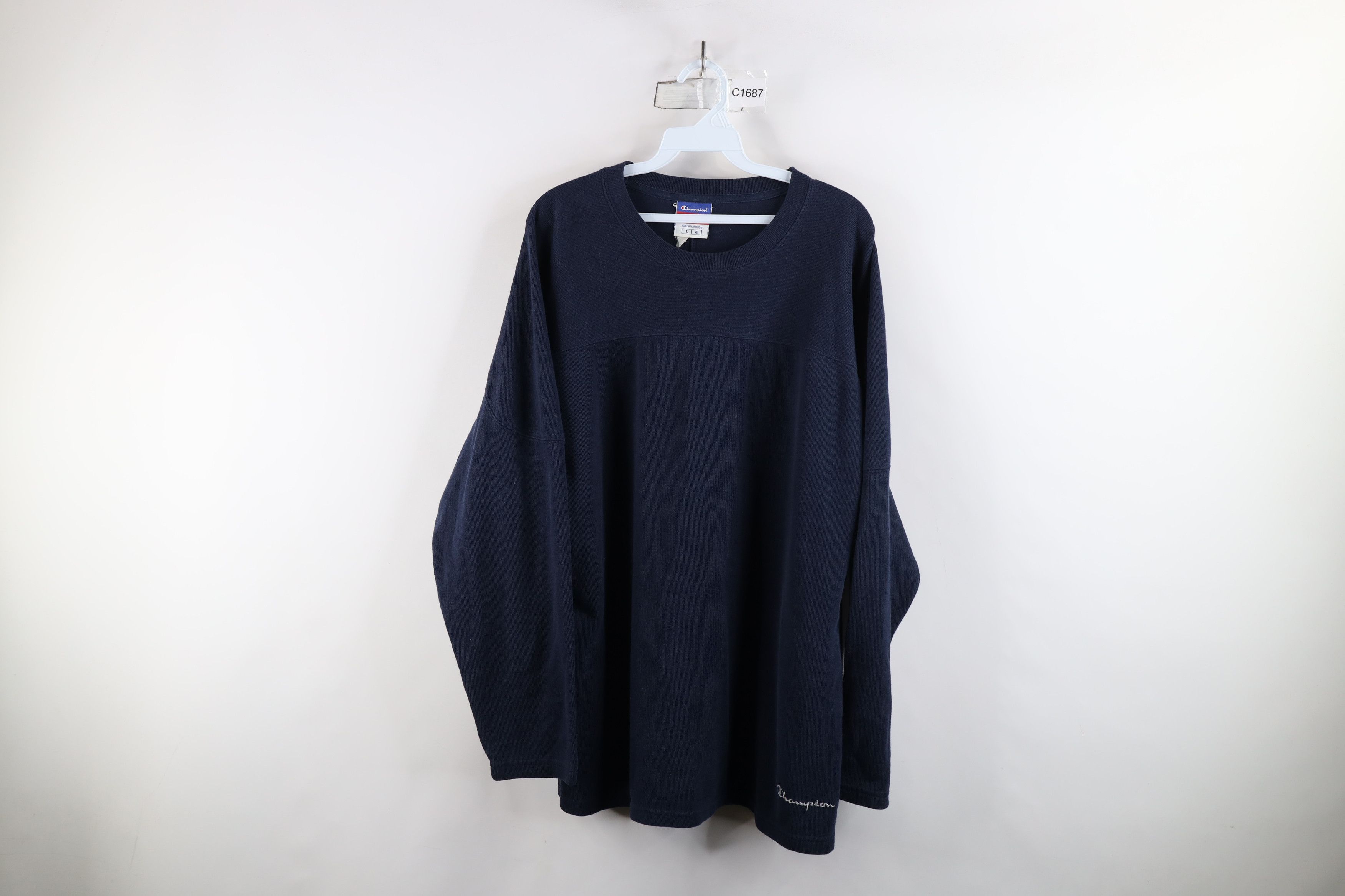 Champion × Vintage Vintage 90s Champion Ribbed Football Jersey T-Shirt Blue Size US L / EU 52-54 / 3 - 1 Thumbnail