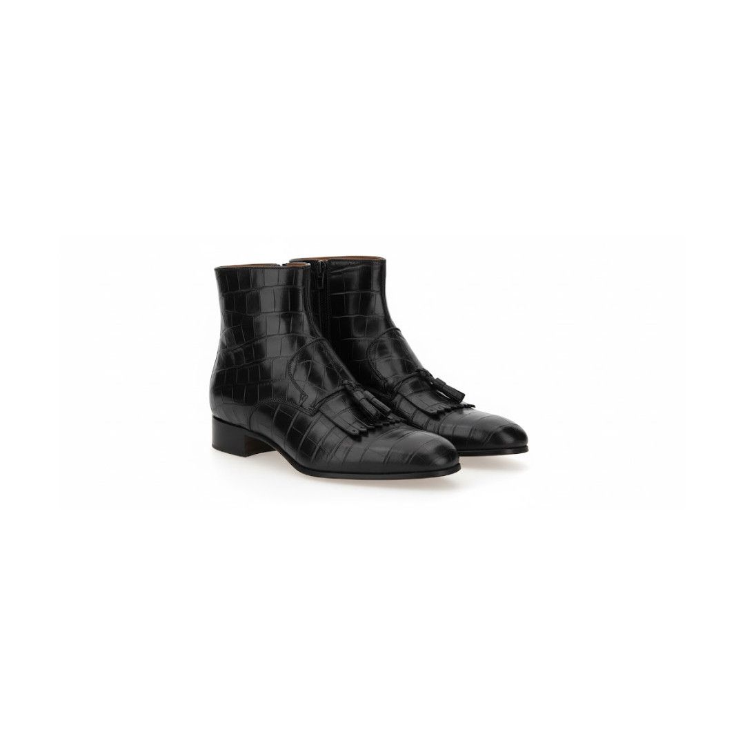 Gucci oc11z1025 M Paride Bootte Croco Frnge in Black Size US 6.5 / EU 39-40 - 1 Preview