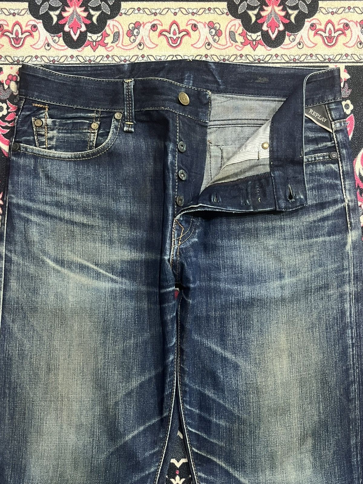 Replay Vintage Replay Dark Blue Faded Washed Buttonfly Flare Jeans Size US 32 / EU 48 - 5 Thumbnail