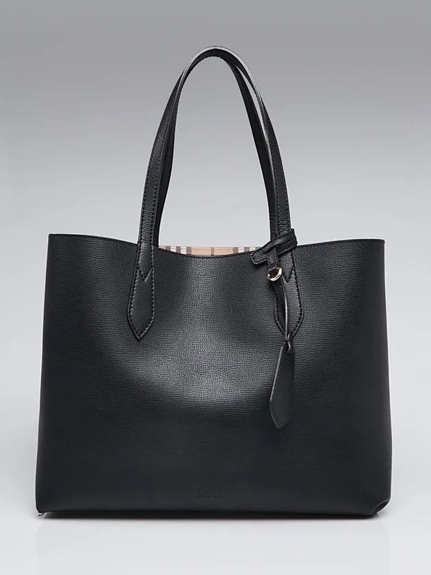 Burberry Grainy Calfskin Haymarket Check Medium Reversible Tote Black Size ONE SIZE - 3 Thumbnail