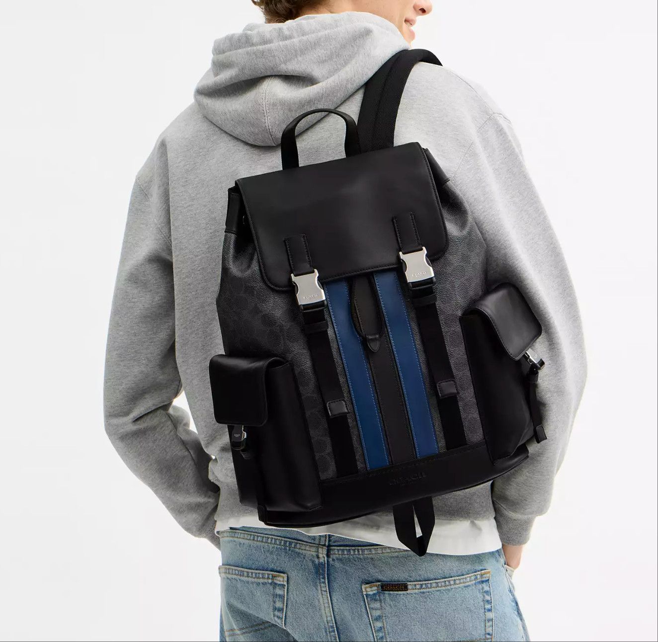 Coach Clark Backpack In Signature Canvas With Varsity Stripe CDC63 Size ONE SIZE - 5 Thumbnail