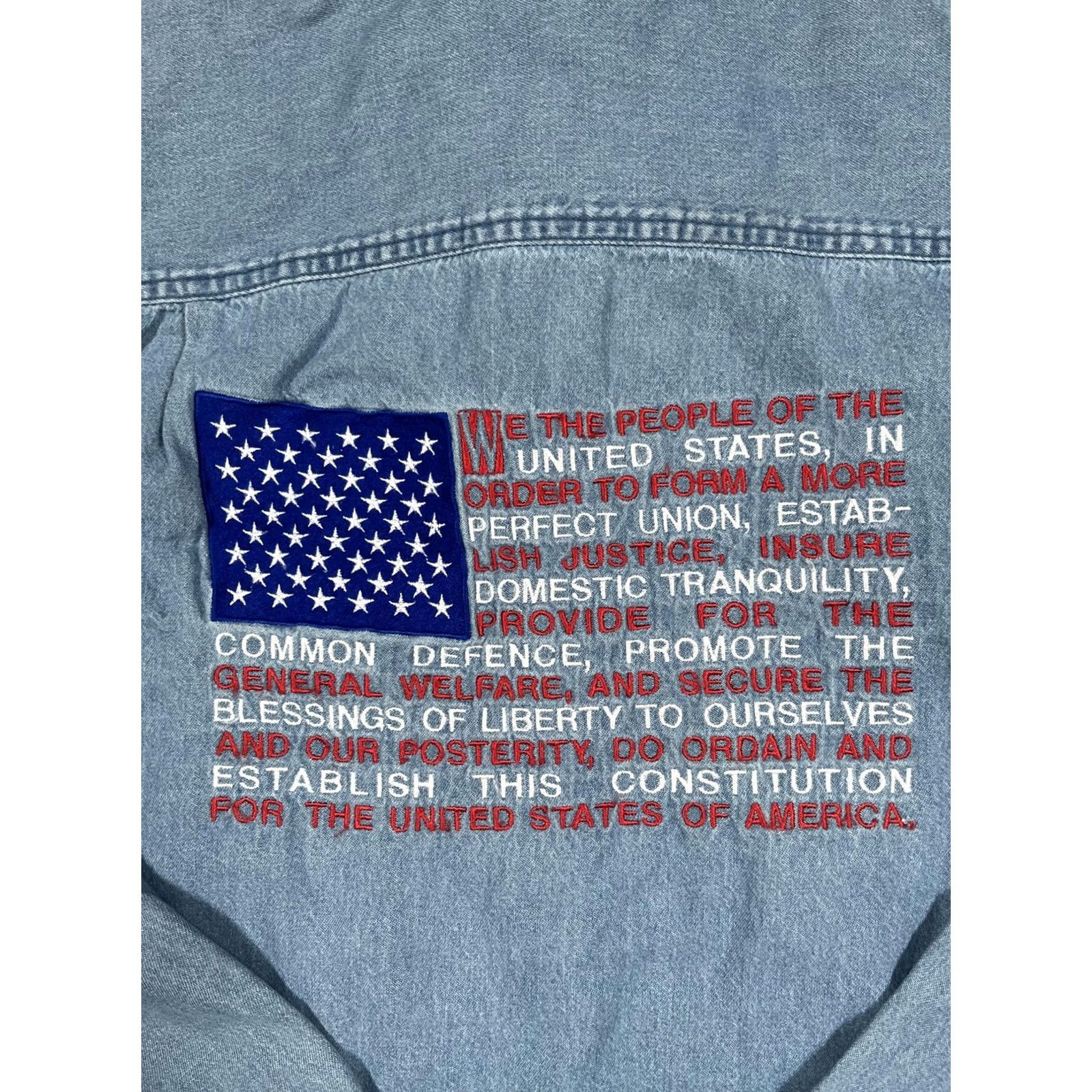 Paradise Paradise Point Shirt Mens Medium Blue Denim USA Flag Patriotic Embroidered Eagle Size US M / EU 48-50 / 2 - 8 Thumbnail
