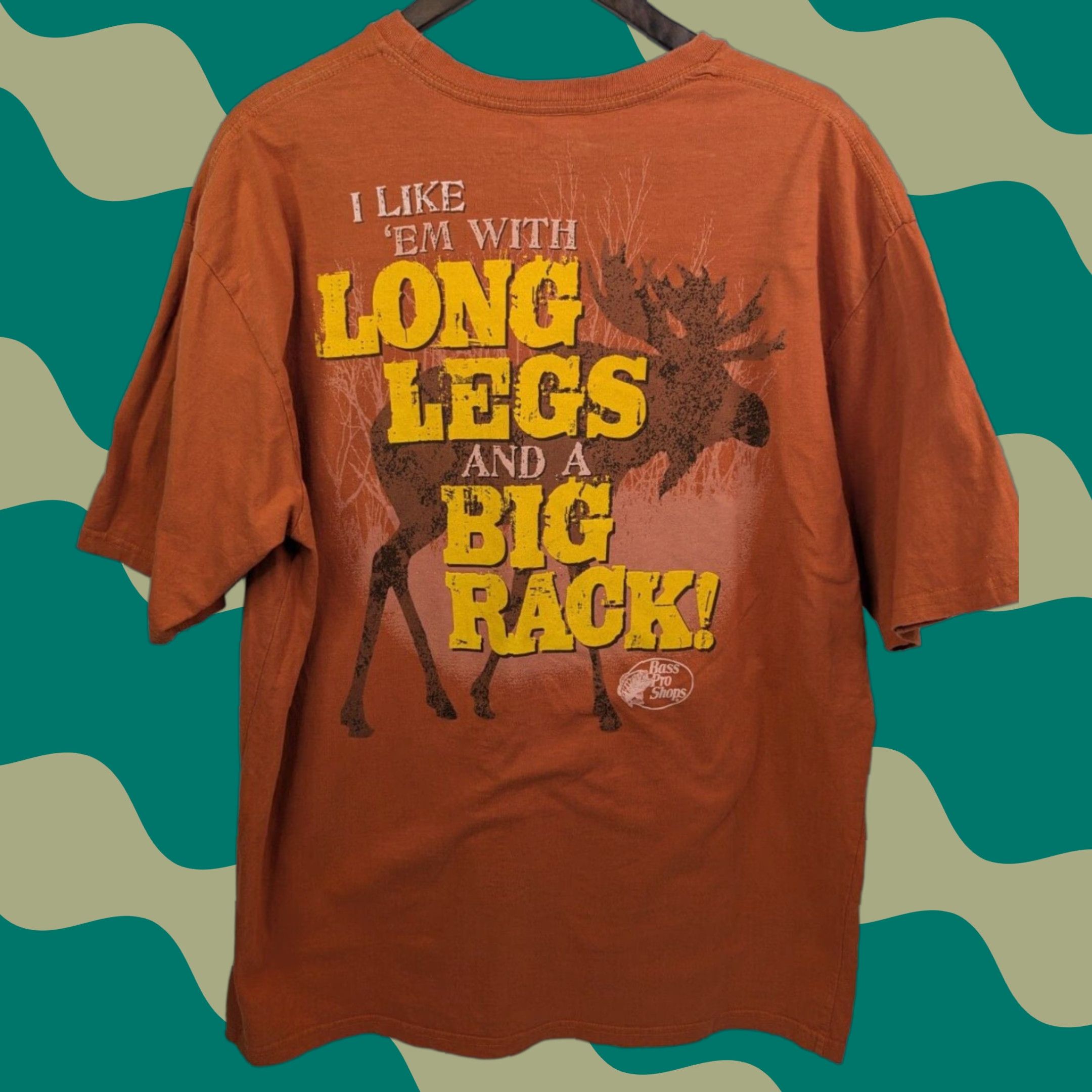 Bass Pro Shops VINTAGE Bass Pro Shop Shirt Mens XL Moose Orange I Like 'em With Long Legs and a Big Rack Size US XL / EU 56 / 4 - 1 Thumbnail