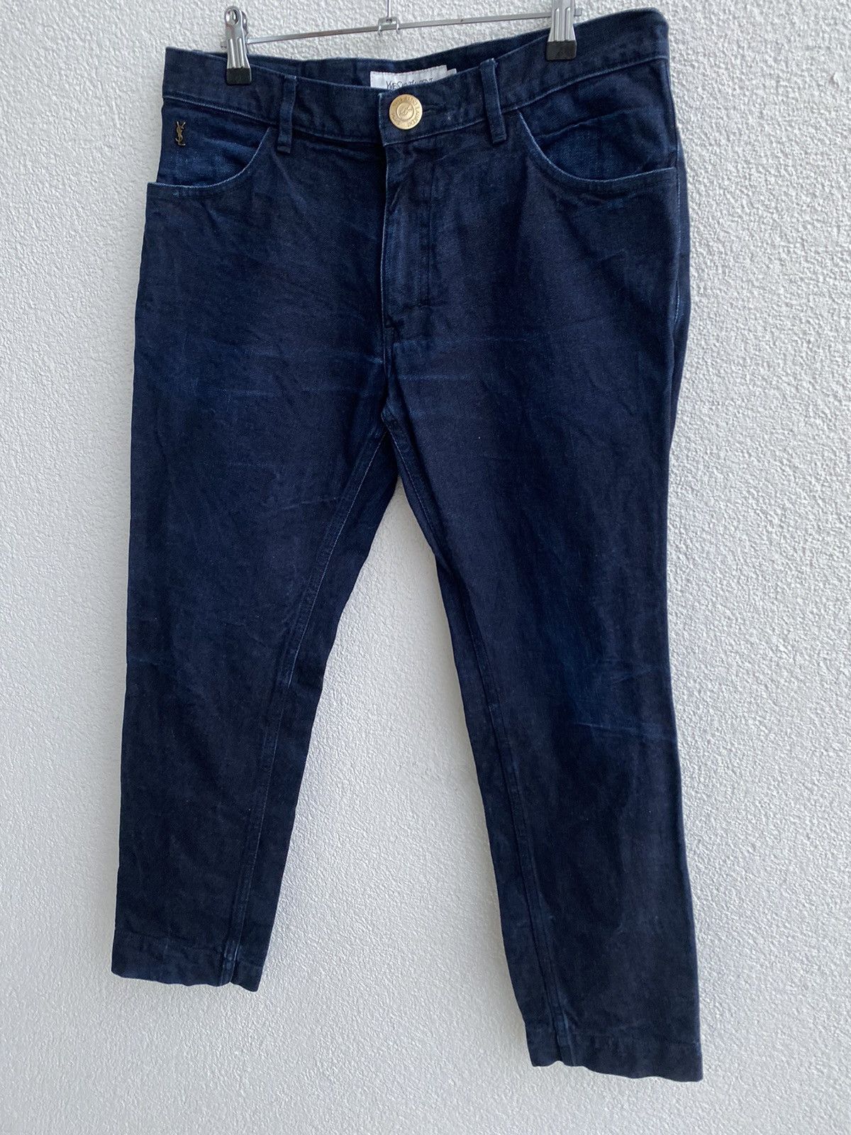image of Saint Laurent Paris x YSL Rive Gauche By Tom Ford Japan 32X30 YSL Jeans 2008 Navy YSL Denim Pants