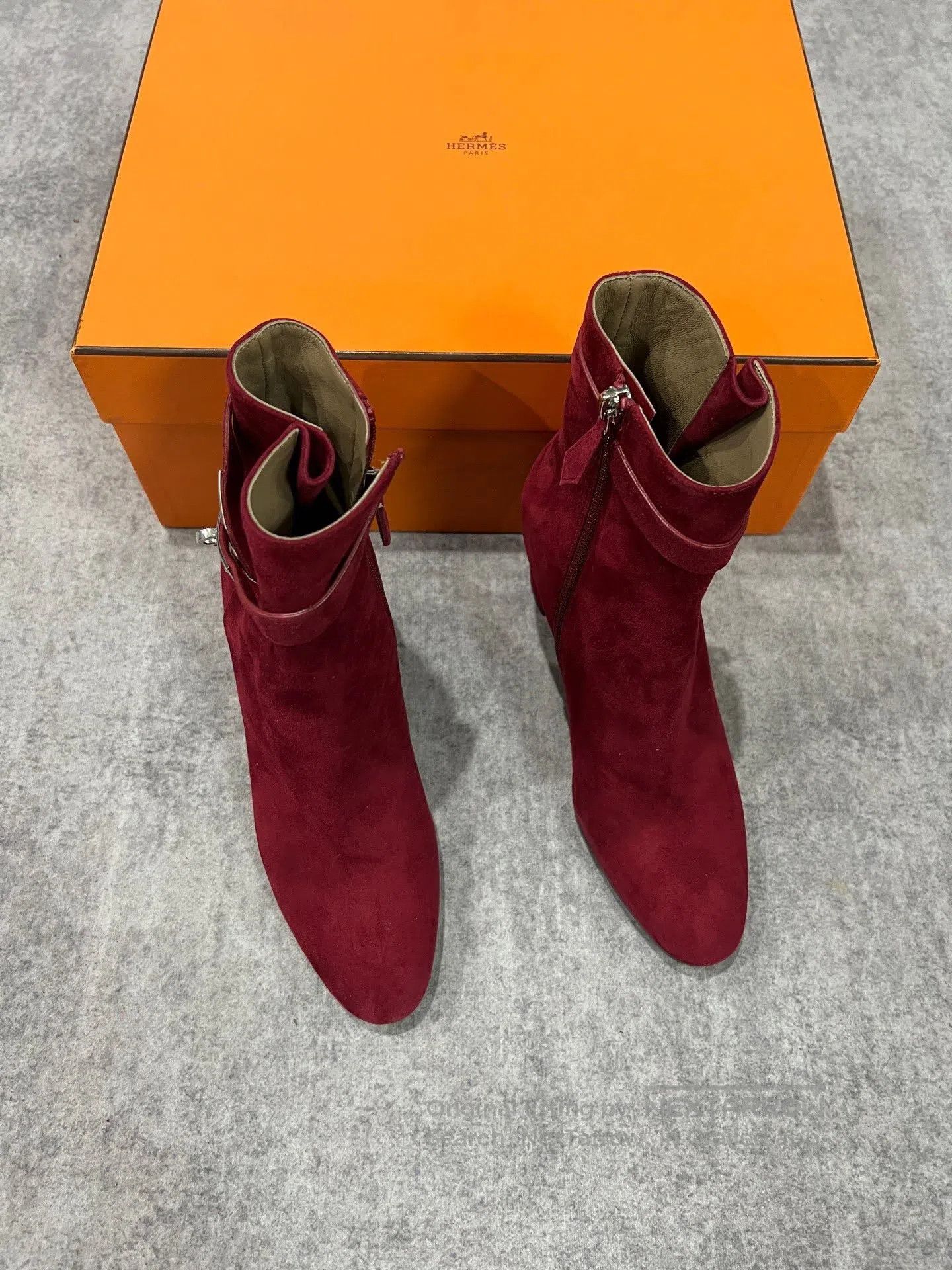 Hermes Hermes Burgundy Kelly Silver Buckle Heeled Ankle Boots| Size US 6.5 / IT 36.5 - 2 Thumbnail