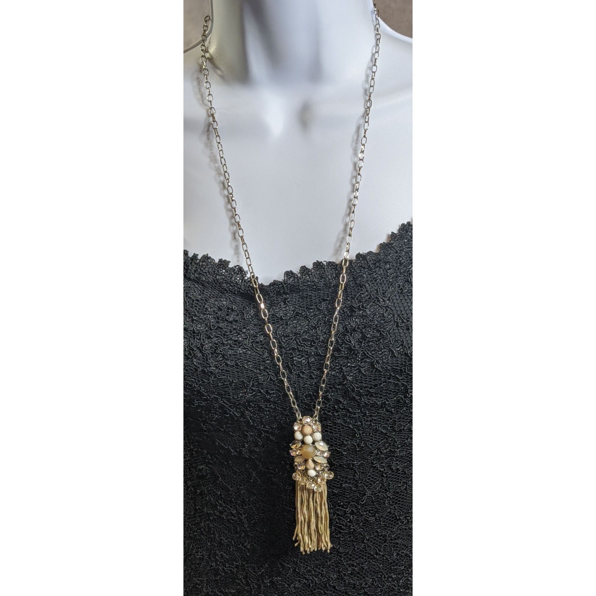 Other Vintage Y2K Gold Chain Necklace With Beaded & Rhinestone Tas Size ONE SIZE - 3 Thumbnail