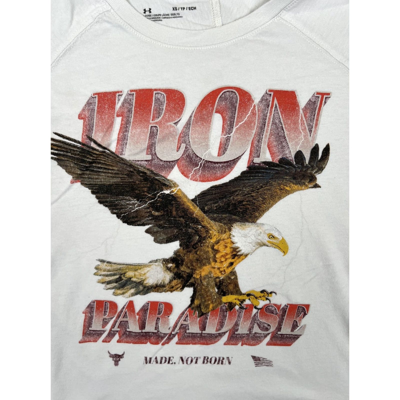 Under Armour Under Armour Shirt Womens XS White Iron Paradise Project Rock Raglan Short Sleeve Crew Neck Athletic T-Shirt Size XS / US 0-2 / IT 36-38 - 2 Thumbnail