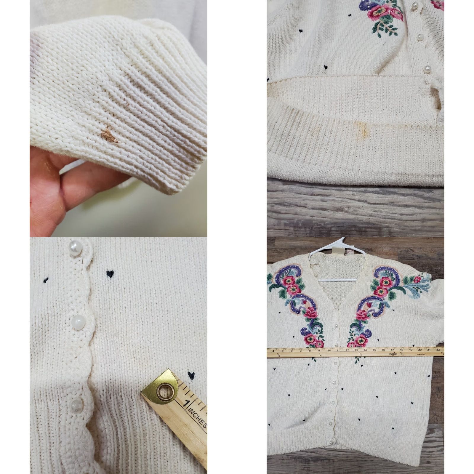 Vintage VINTAGE Huntington Ridge Cardigan Sweater Women's L White Floral Puff Sleeve 1990s Crochet Beaded Embroidered Knit Cardigan Size L / US 10 / IT 46 - 8 Thumbnail