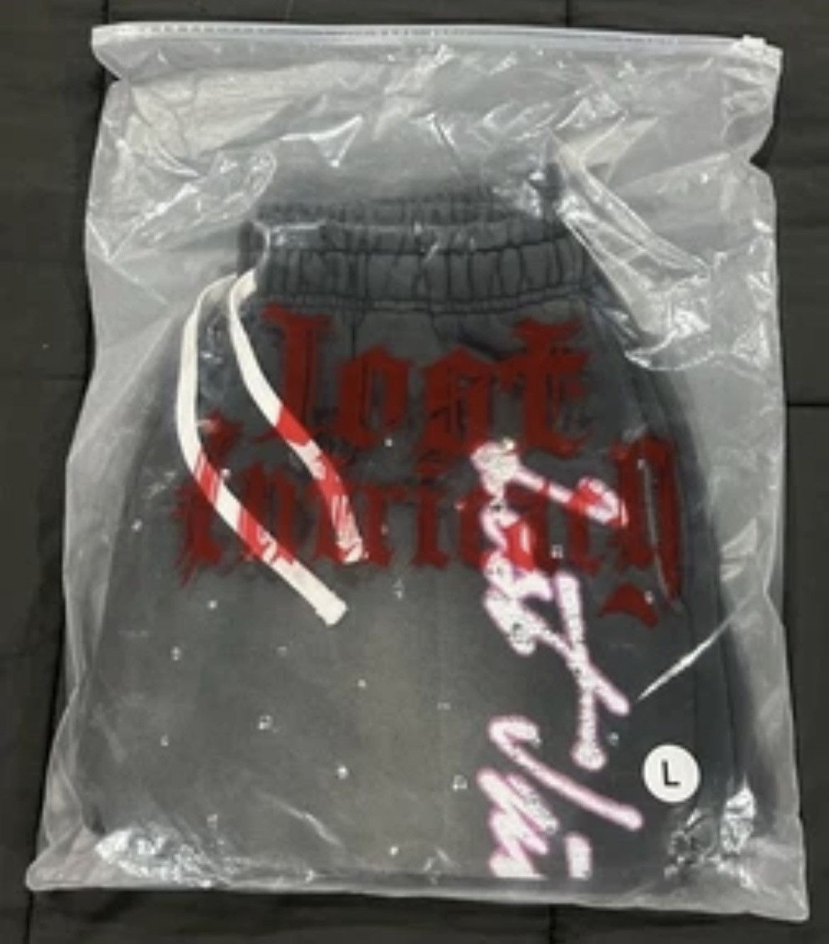 LOST INTRICACY LOST INTRICACY "Forbidden Love" Rhinestone Sweat Shorts sz L Size US 30 / EU 46 - 12 Thumbnail