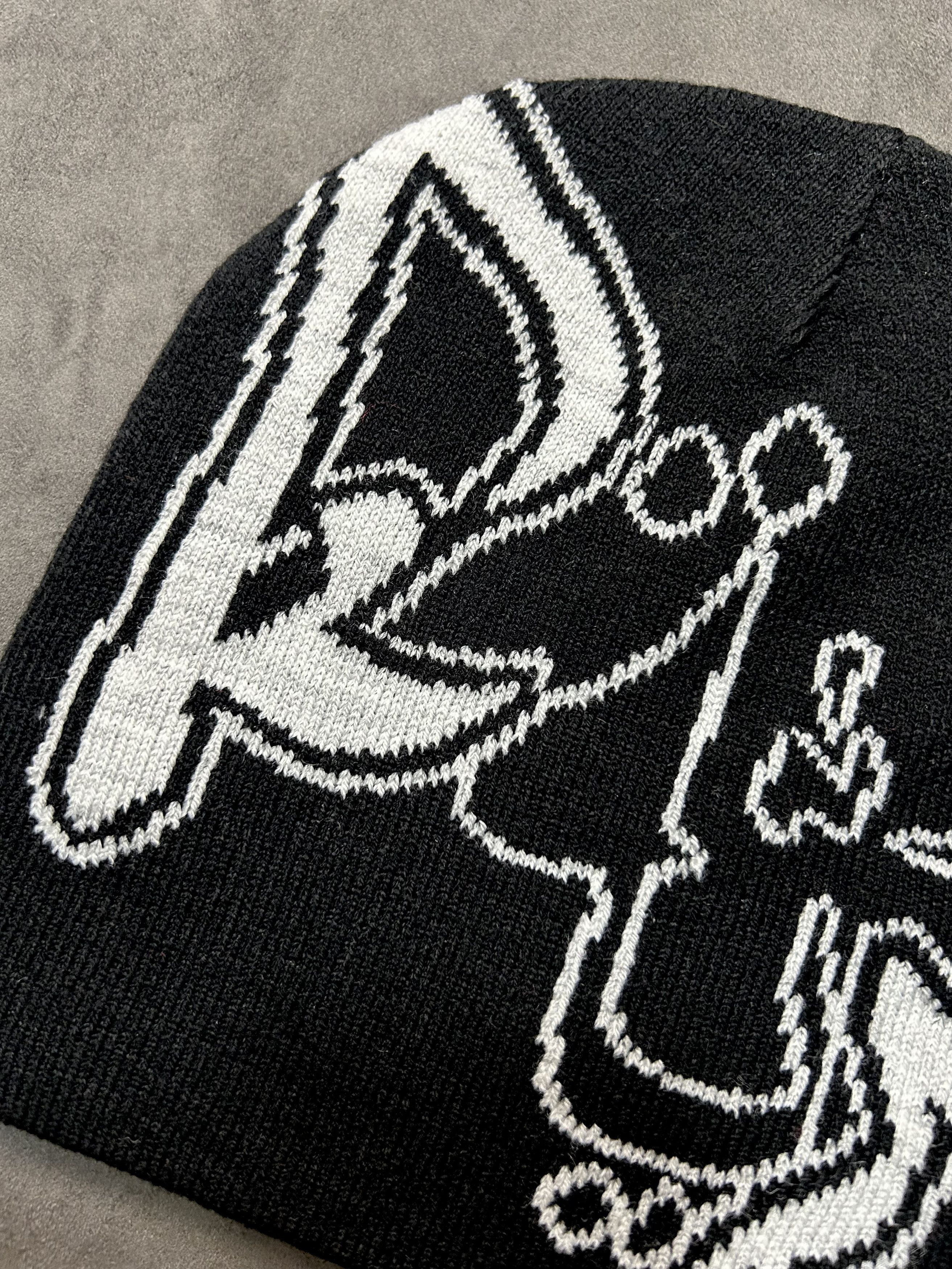 Japanese Brand Rare Y2k Style Print No Cuff Knit Cap Beanie Black Hat OS Size ONE SIZE - 6 Thumbnail