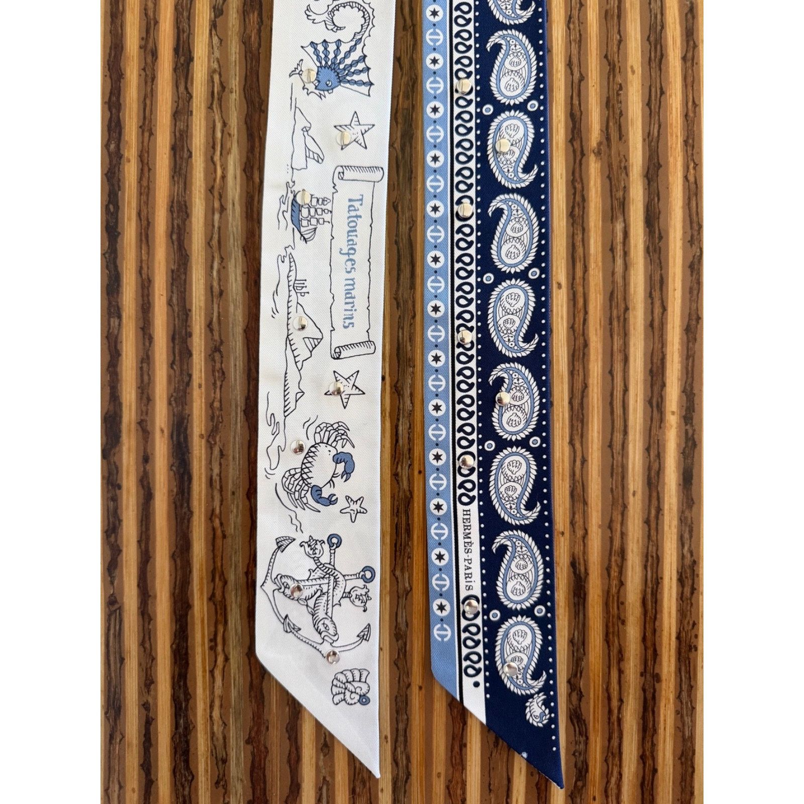 Hermes Hermes Scarf Twilly Tatouages Marins Bandana Silk Blue Jean Size ONE SIZE - 6 Thumbnail