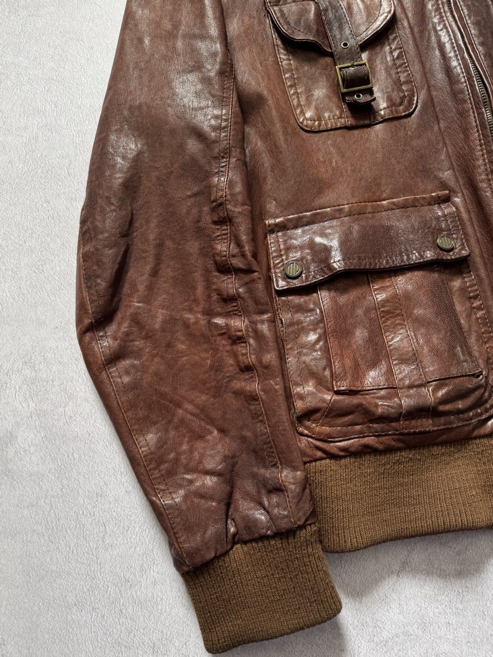 Leather Vintage Master Pelle Brown Leather Bomber Jacket Distressed Size US L / EU 52-54 / 3 - 5 Thumbnail