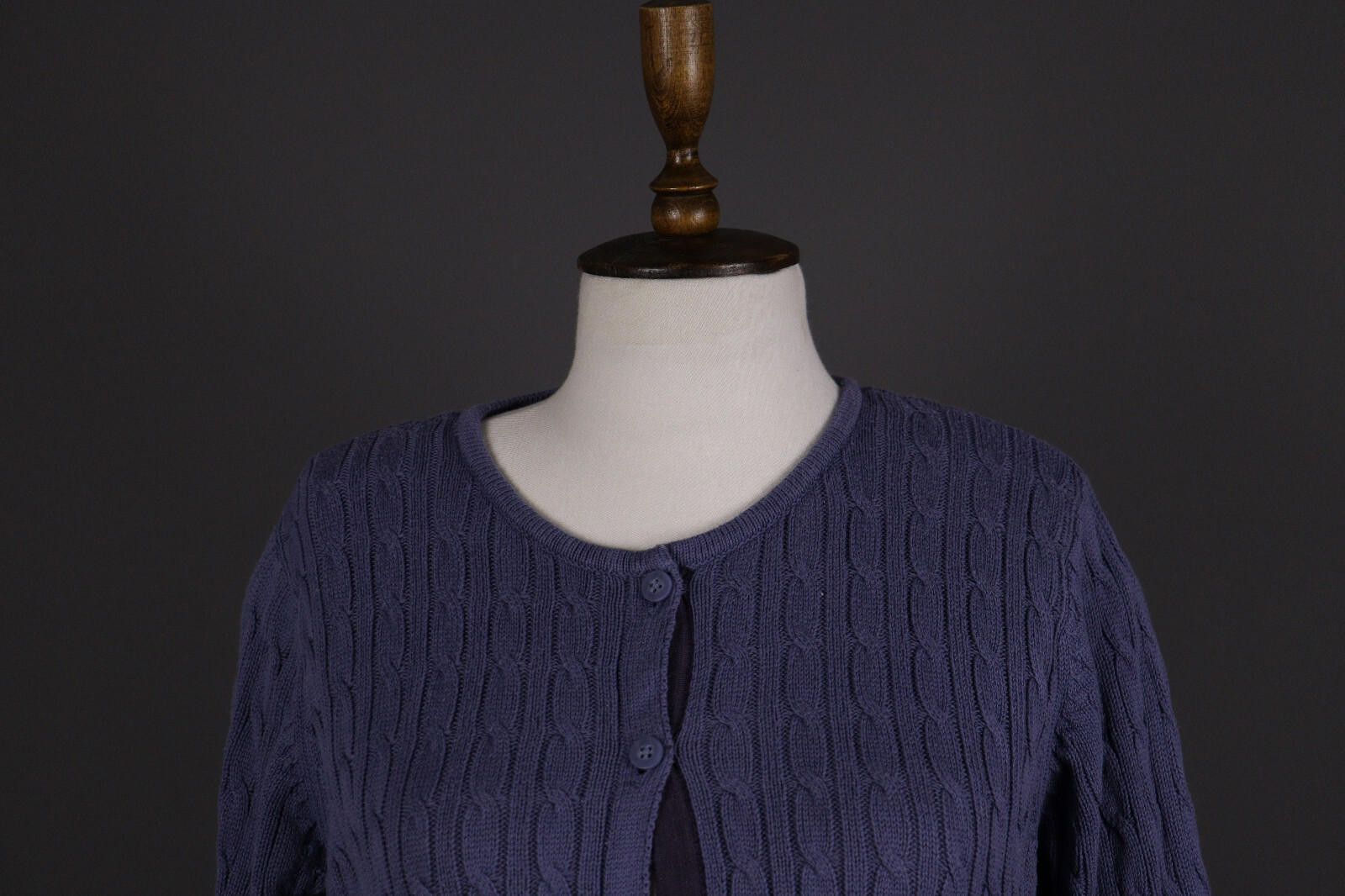 Designer Gudrun Sjoden Blue Belted Cable Knit Cardigan Sweater Size L Size L / US 10 / IT 46 - 2 Thumbnail