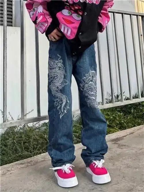 Other Street Hip Hop Chinese Dragon Embroidery High Waist Size US 29 - 1 Thumbnail