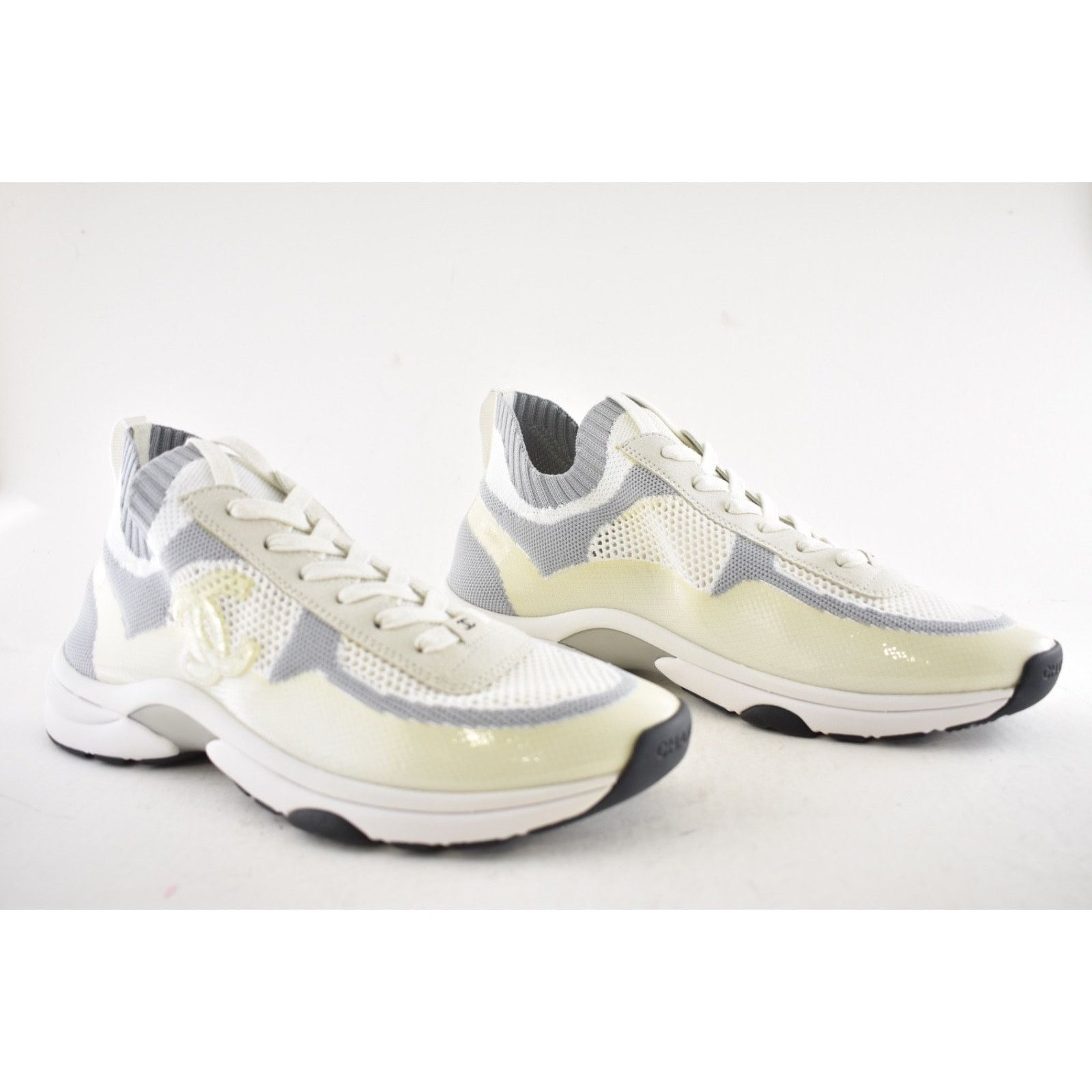 Chanel Chanel 22C Mens White Grey Knit Trainer Sneaker 44 11 Size US 11 / EU 44 - 3 Thumbnail