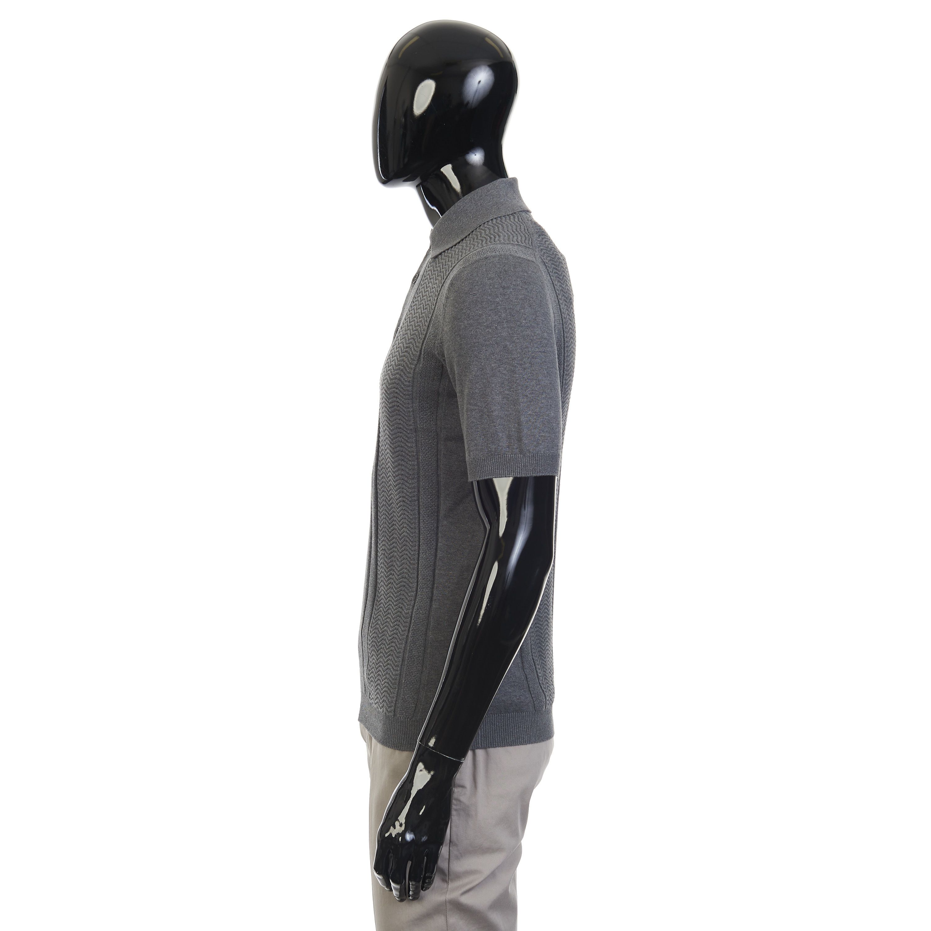 Brunello Cucinelli Gray Cotton Knit Polo With Jacquard Stripes Size US L / EU 52-54 / 3 - 3 Thumbnail