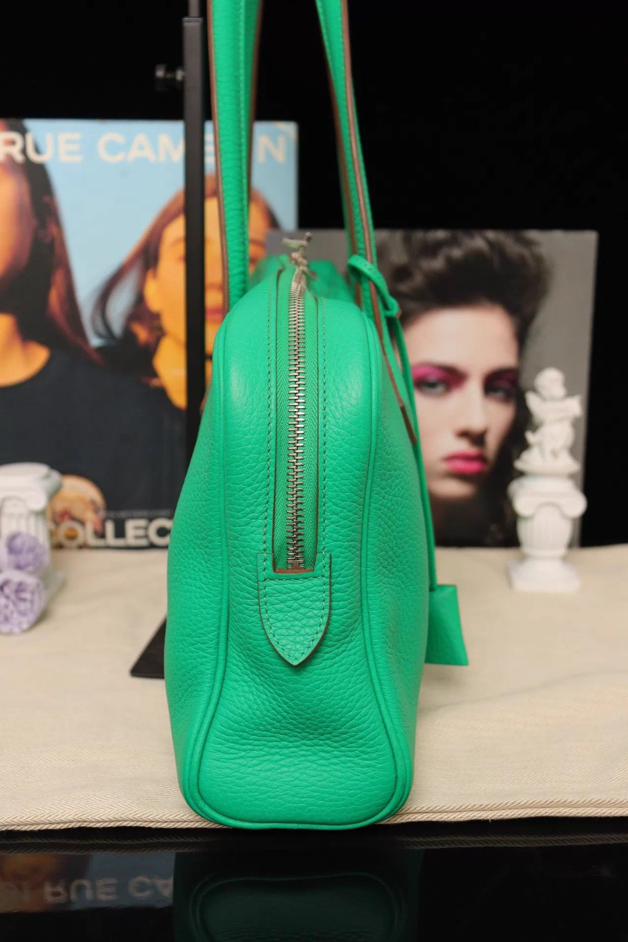 Hermes Hermès Victoria 38 Green Silver P Key, Dustbag, Lock Size ONE SIZE - 4 Thumbnail