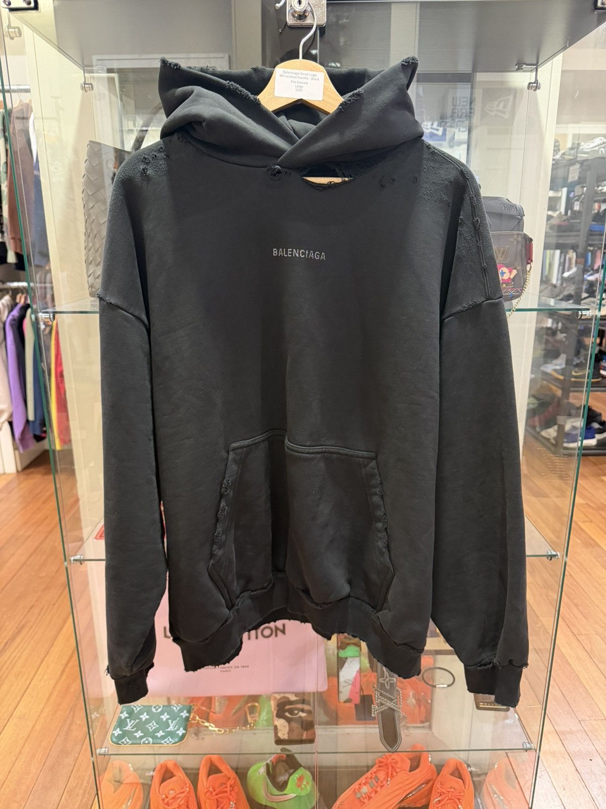 Balenciaga Balenciaga Small Logo Rhinestone Hoodie - Black Size US L / EU 52-54 / 3 - 1 Thumbnail