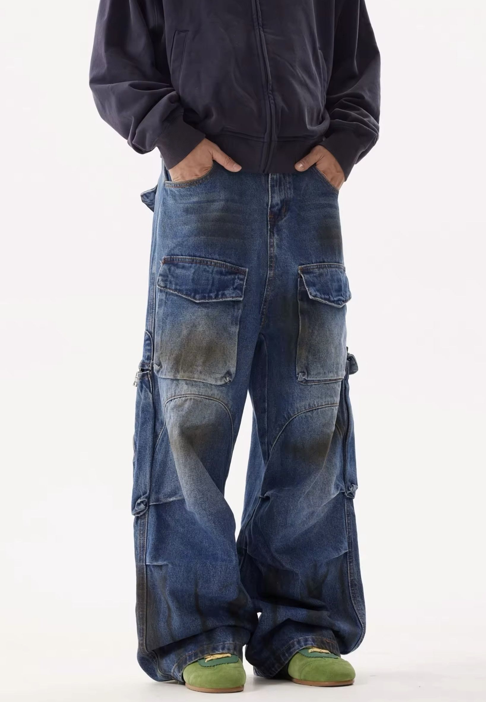 Japanese Brand × Jean Streetwear Tie Dye Pleated Baggy Cargo Jeans Size US 28 / EU 44 - 2 Thumbnail