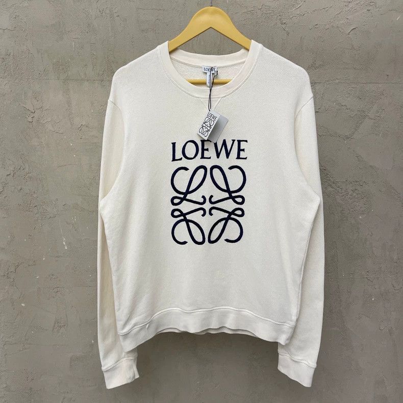 LOEWE Classic beige embroidered logo round neck hoodie
