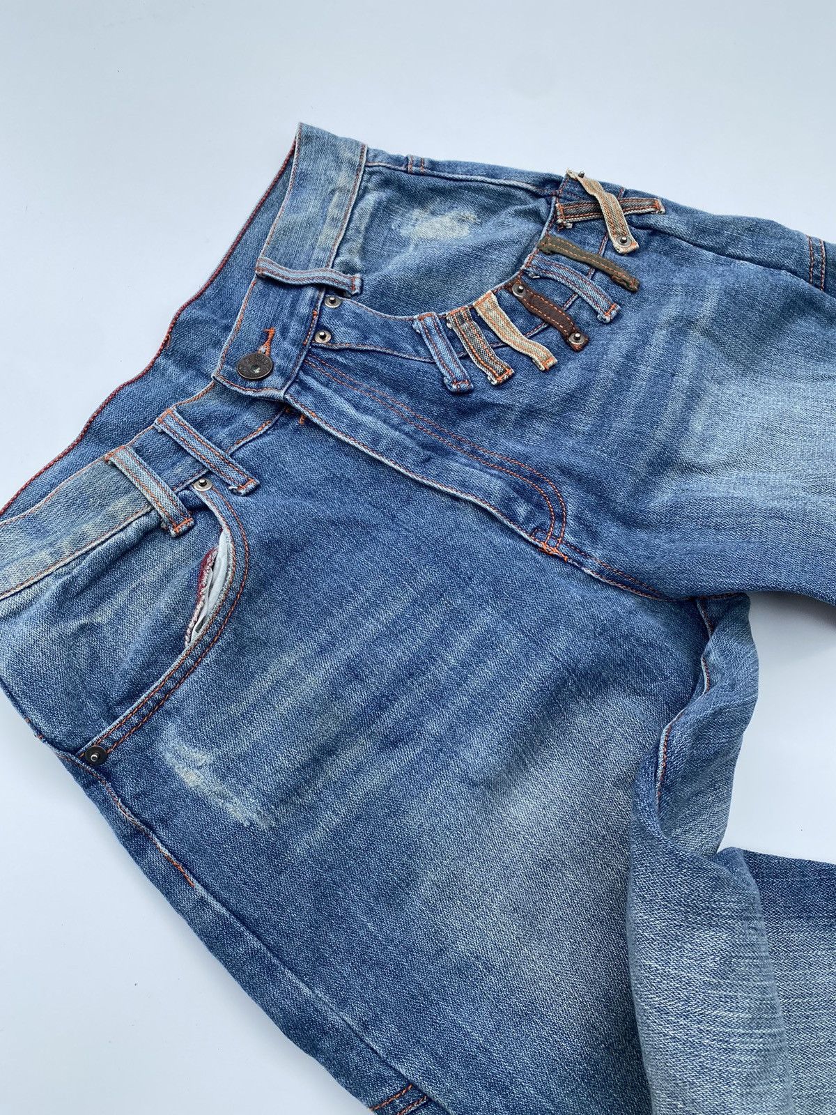 Japanese Brand × Vintage ✅️Vtg Denim Double Waist Rare Design Size US 31 - 6 Thumbnail