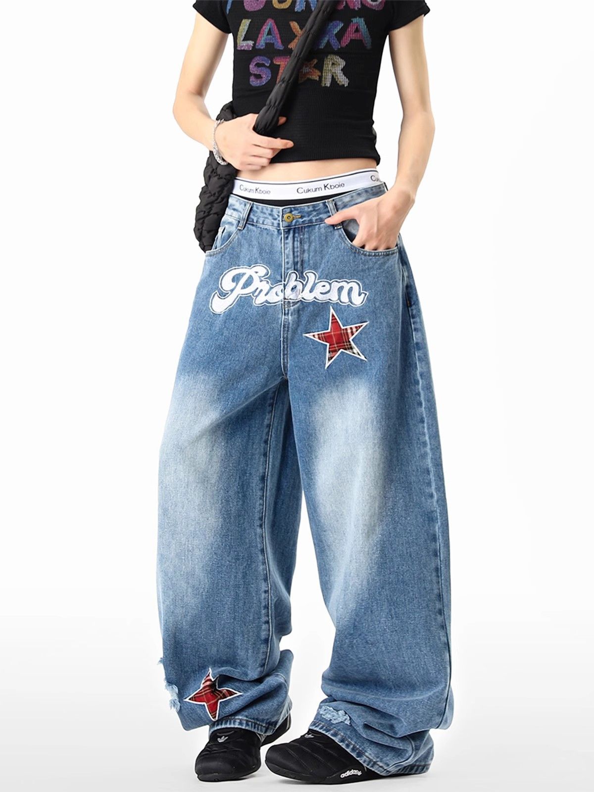 Japanese Brand Men's hip-hop casual loose star-patterned ripped jeans Size US 32 / EU 48 - 4 Thumbnail