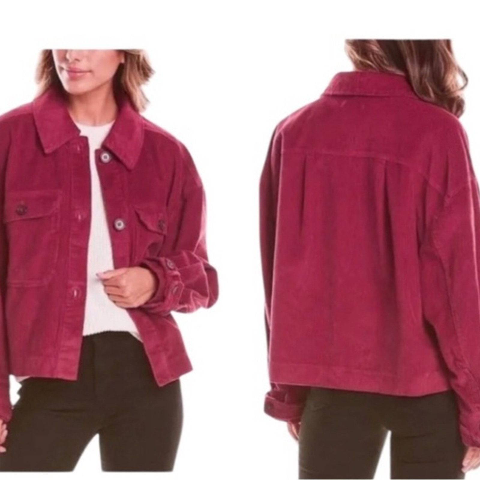 Anthropologie Avec Les Filles Raspberry Corduroy Cropped Jacket Size XL / US 12-14 / IT 48-50 - 1 Thumbnail