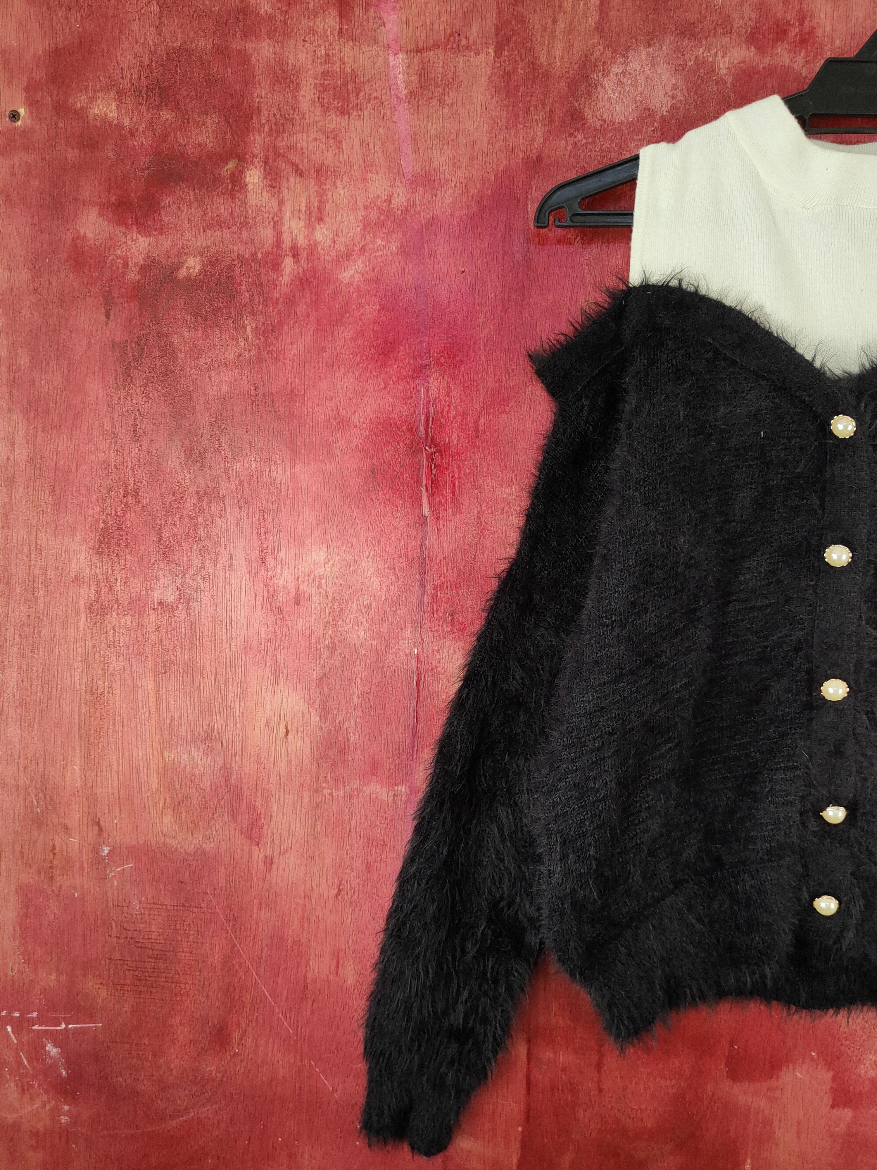 Japanese Brand × Vintage Cecil McBee Black Fur Mohair Knitwear Cardigan #S2073 Size M / US 6-8 / IT 42-44 - 3 Thumbnail