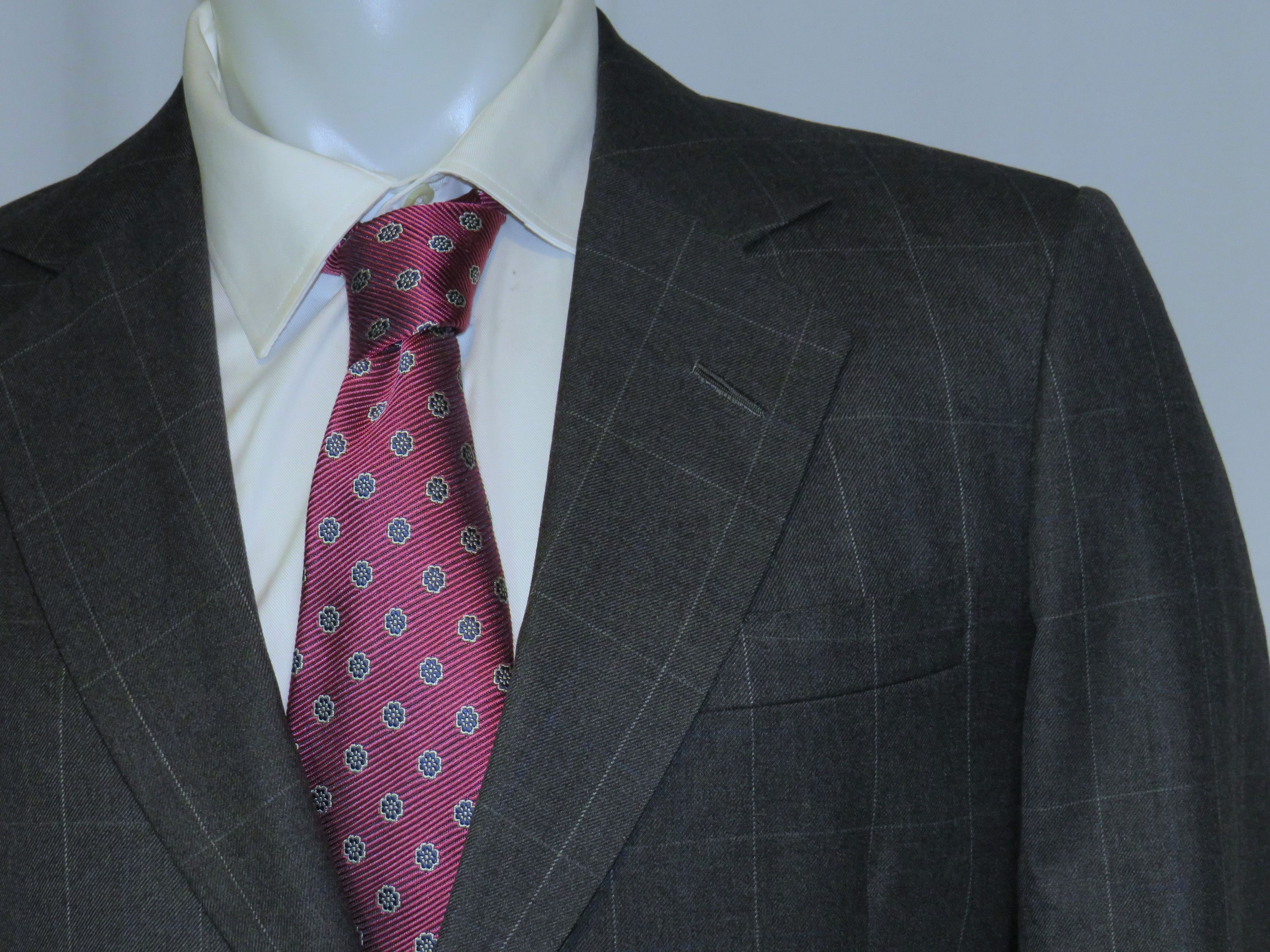 Henry Poole × Savile Row Bespoke Gray Windowpane Two Button Suit 38R Size 38R - 7 Thumbnail