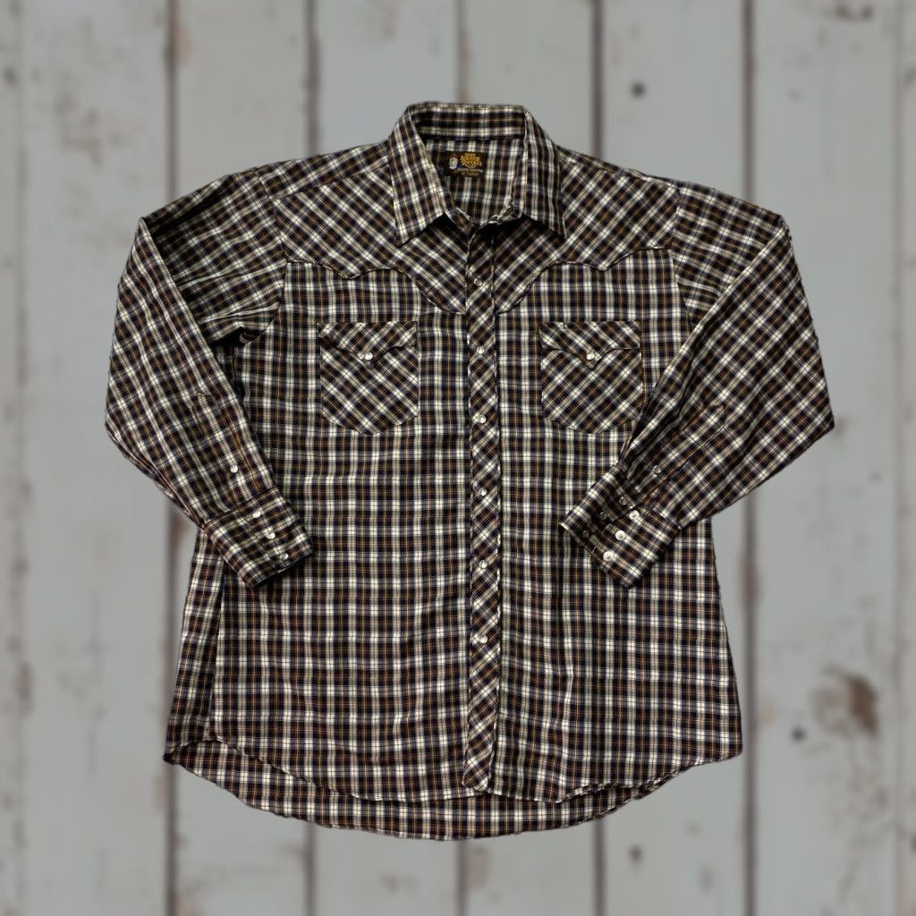 Vintage VINTAGE Kenny Rogers Western Plaid Pearl Snap Button Up Shirt 2XL Brown Cotton Long Sleeve Mens Regular Size 17.5 Size US XXL / EU 58 / 5 - 1 Thumbnail