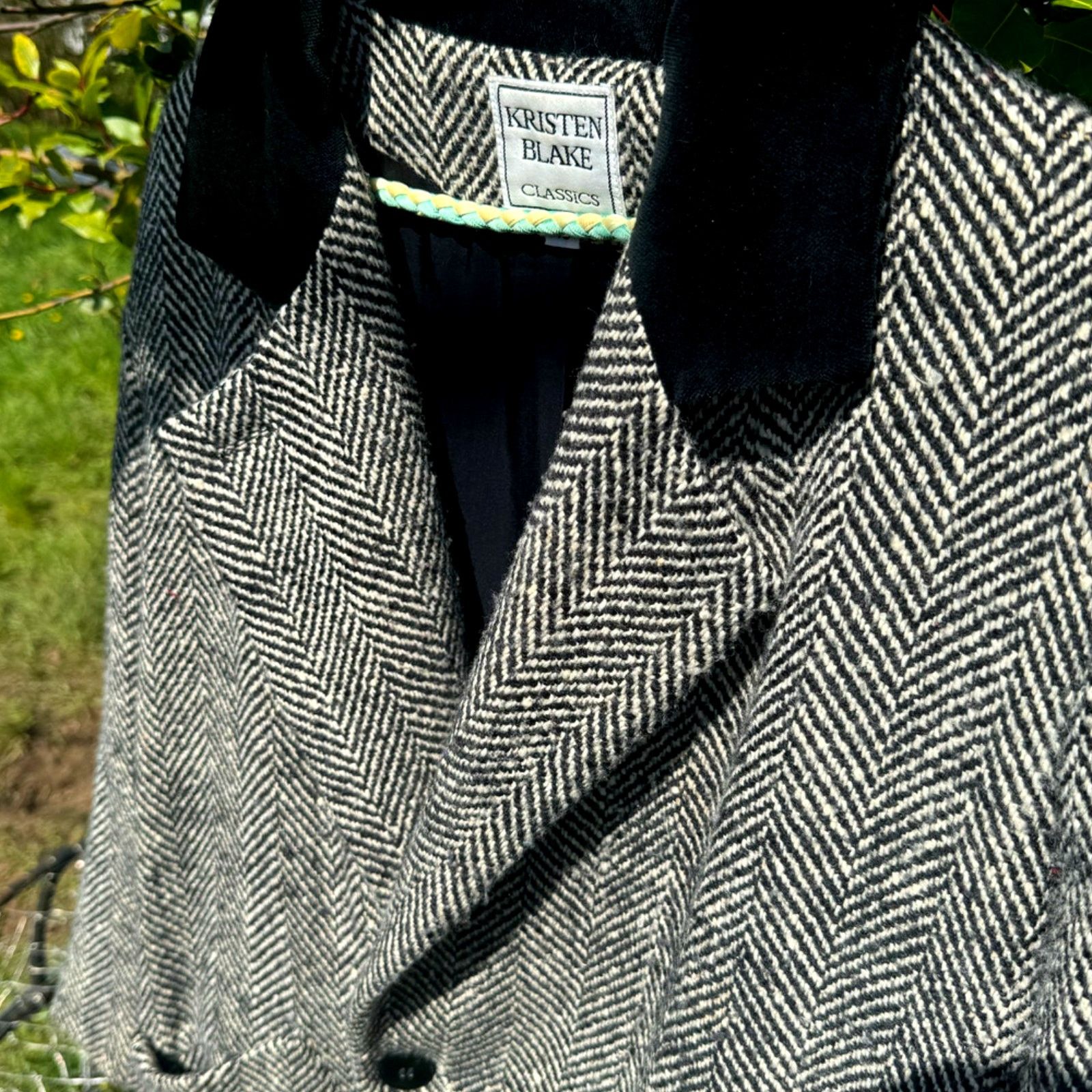 Vintage Vtg '80s Kristen Blake Herringbone Tweed Duster Size M / US 6-8 / IT 42-44 - 4 Thumbnail