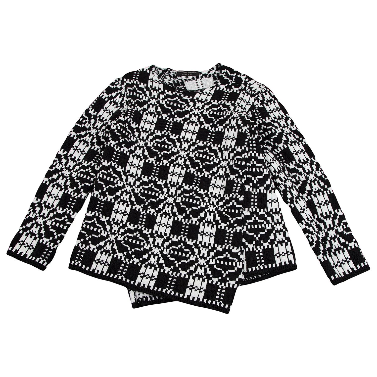 Comme des Garcons Homme Plus Geometric Jacquard Knit in Black and White, Size L Size US L / EU 52-54 / 3 - 1 Thumbnail