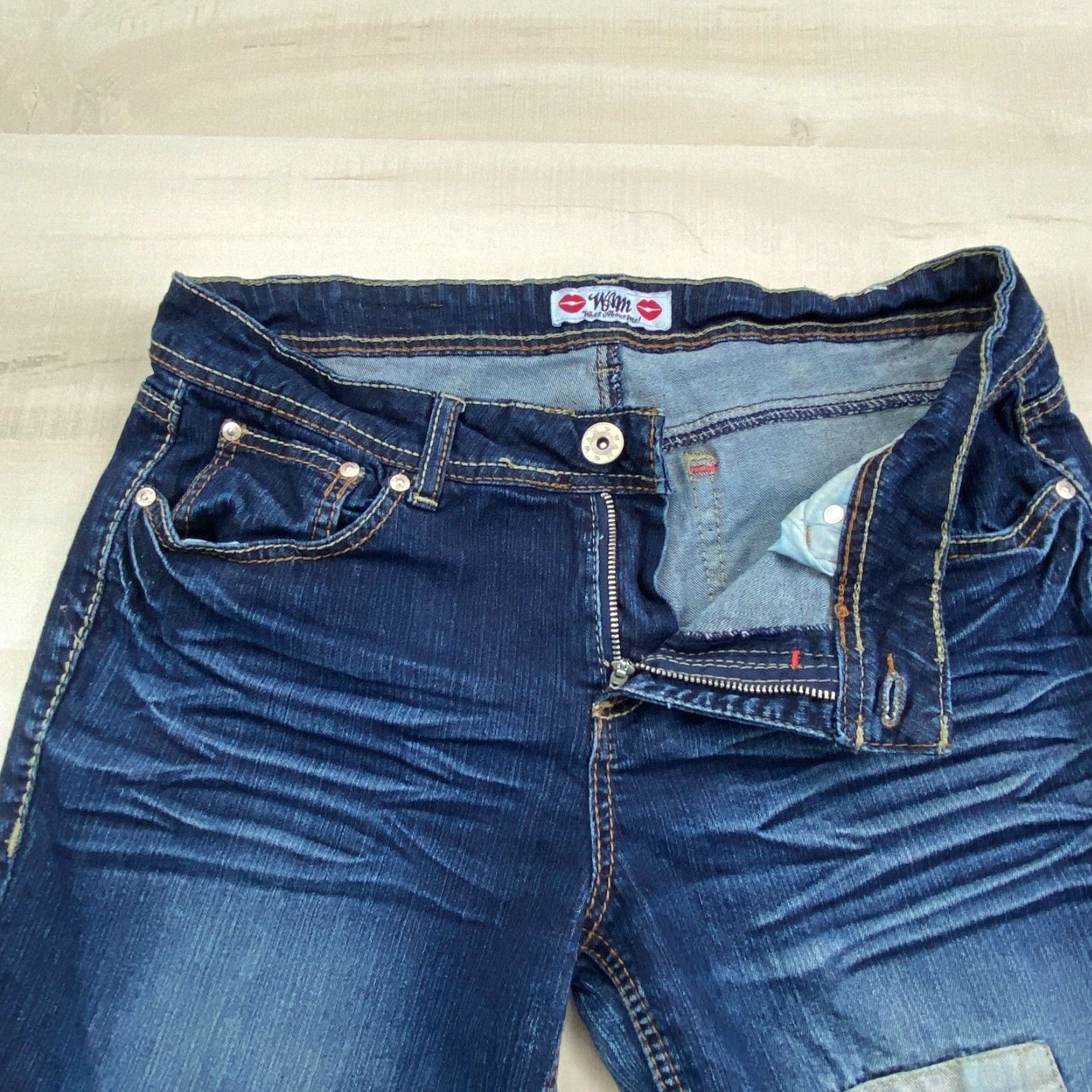 Vintage What About Me Womens Dark Wash Distressed Bootcut Jeans Juniors 11 Blue Size 32" / US 10 / IT 46 - 3 Thumbnail