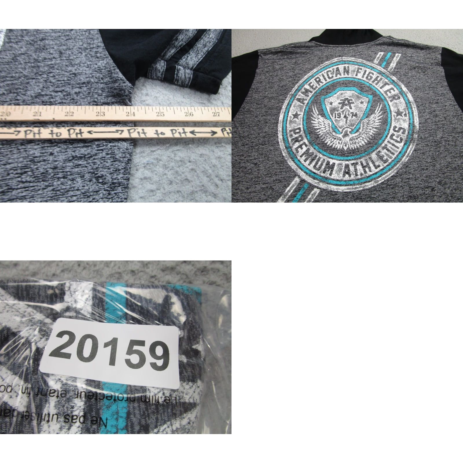 Vintage American Fighter Shirt Mens 2XL Gray Black Hooded Athletic Tee Premium Graphic Size US XXL / EU 58 / 5 - 8 Thumbnail
