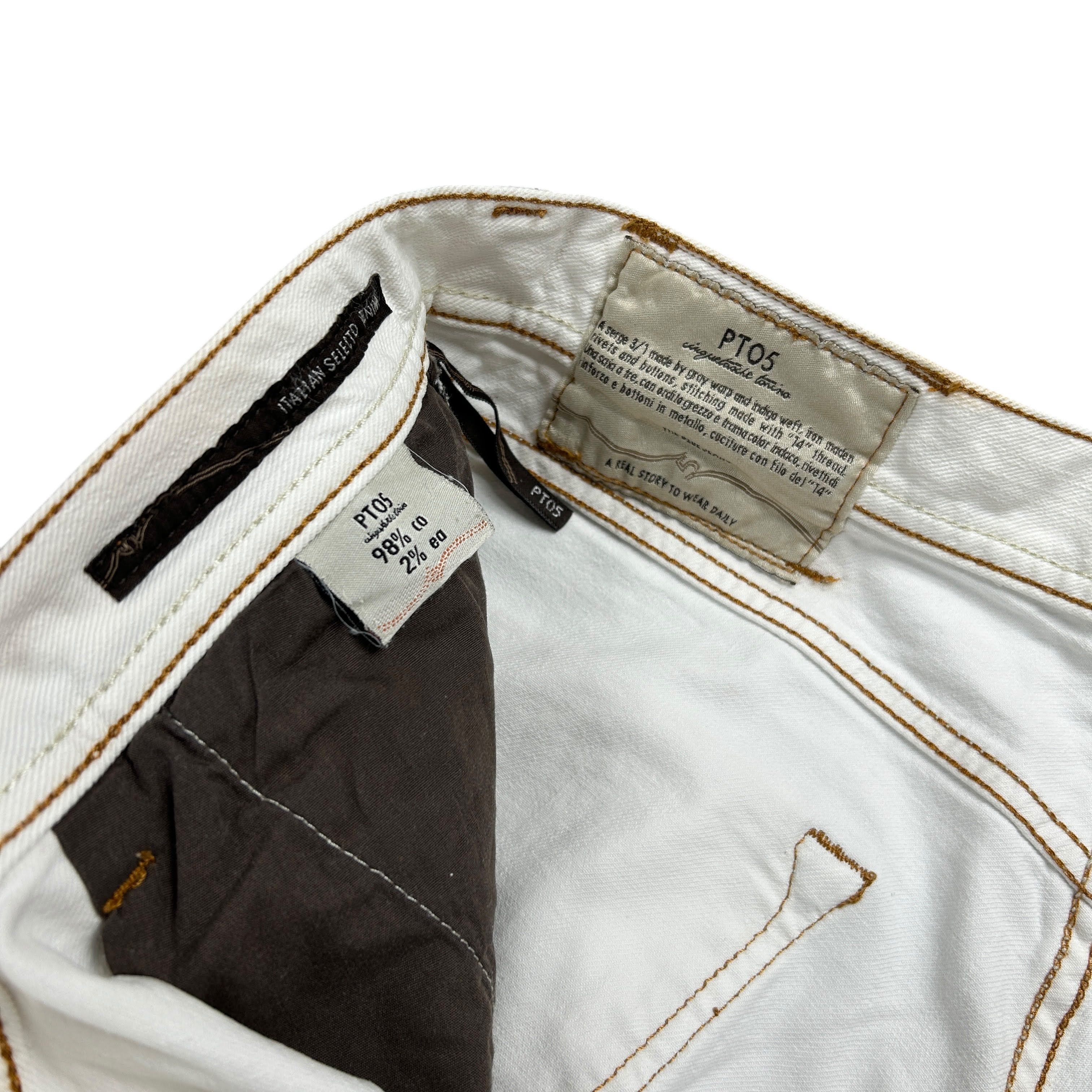PT Torino PT05 Denim White Ecru Regular Straight Stretch Jeans 36 Size US 36 / EU 52 - 9 Thumbnail
