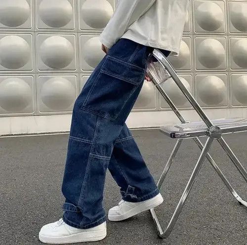 Japanese Brand Blue Color Straight Baggy Denim Pants Size US 29 - 1 Thumbnail