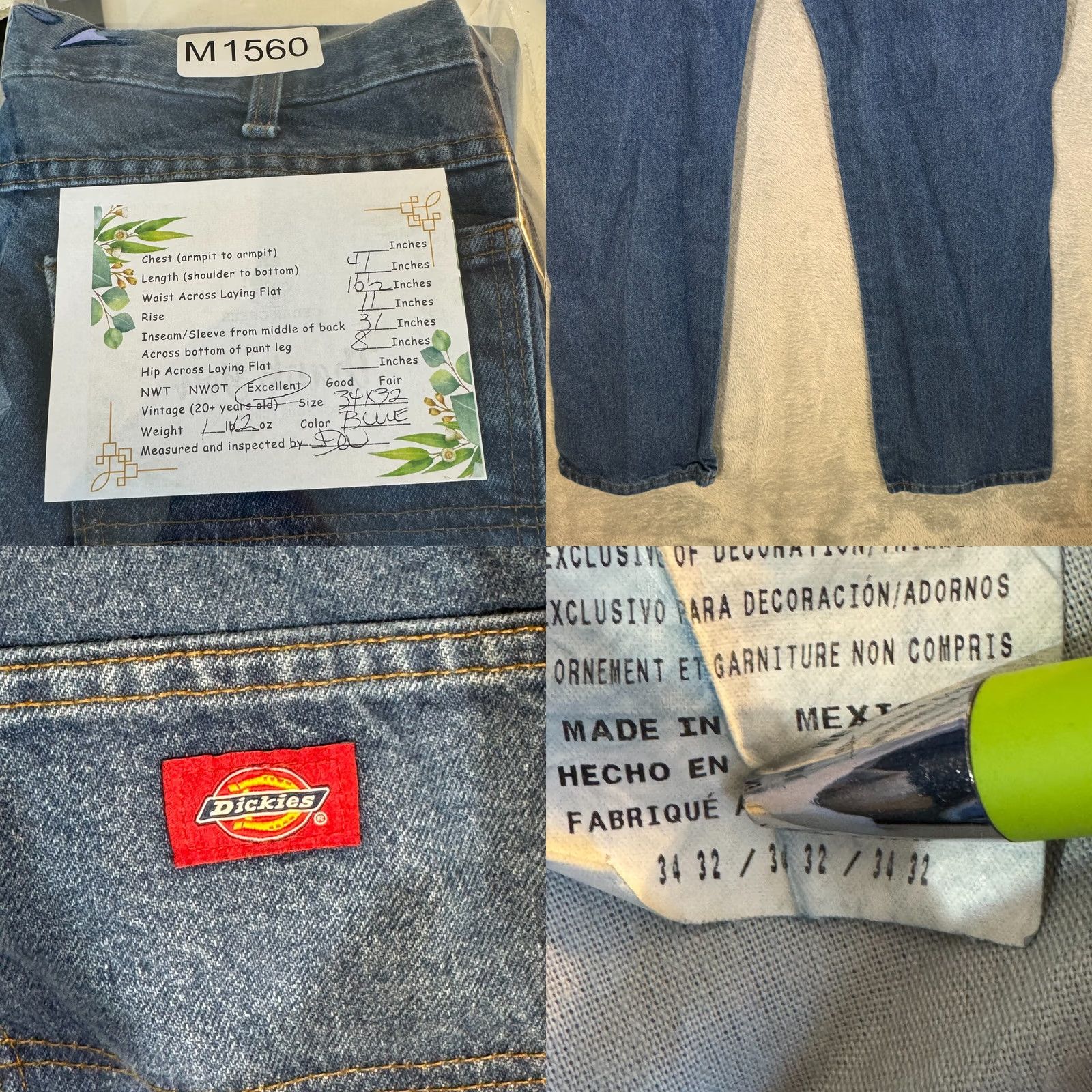 Dickies Dickies Jeans Mens Regular Fit 34x32 Blue Denim Straight Leg Work Shirt Size US 34 / EU 50 - 8 Thumbnail