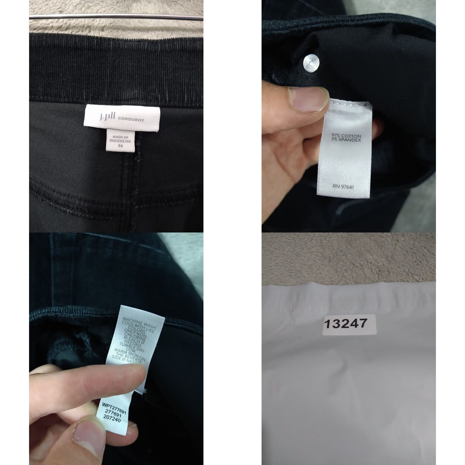 J. Jill J Jill Pants Womens 3X Black Skinny High Rise Stretch Cotton Corduroy Size 40" / US 18 - 8 Thumbnail