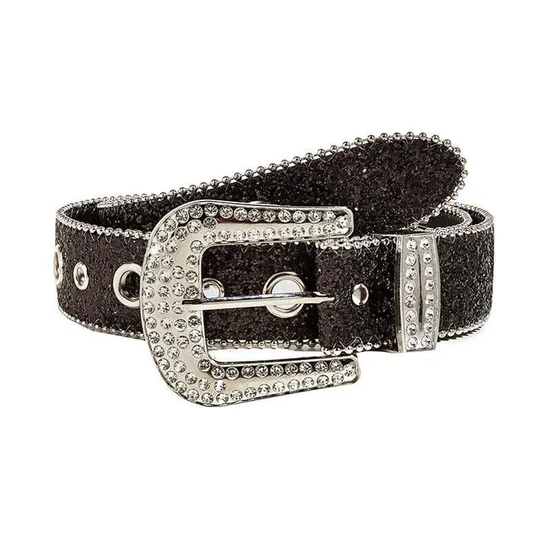 Japanese Brand × Leather Fairy Black Silver Metal Buckle Rhinestones Belt Y2k Size ONE SIZE - 2 Thumbnail
