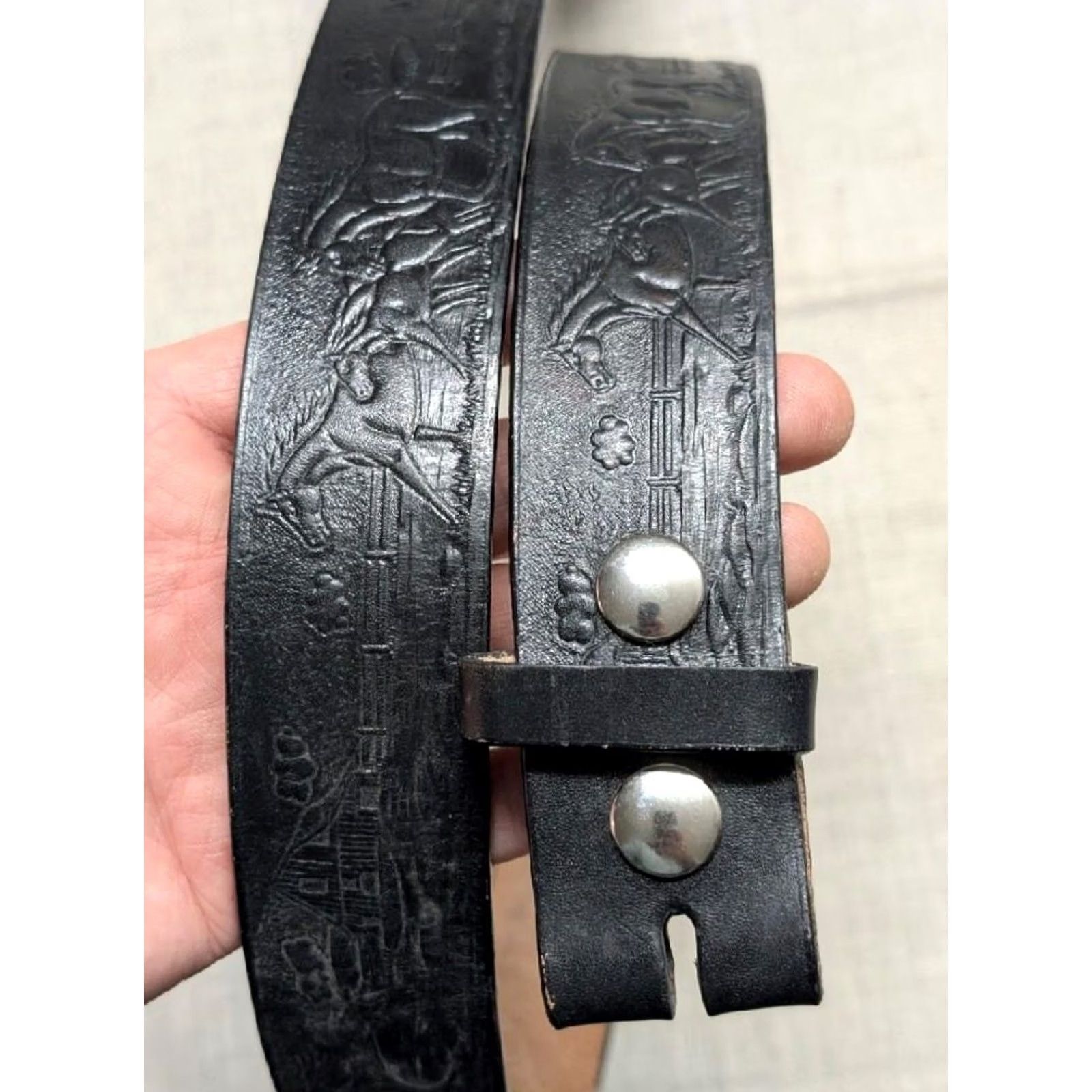 Vintage VINTAGE handcrafted western belt 44 black leather Buckle belt Equestrian Southwestern Men Size 44 - 2 Thumbnail