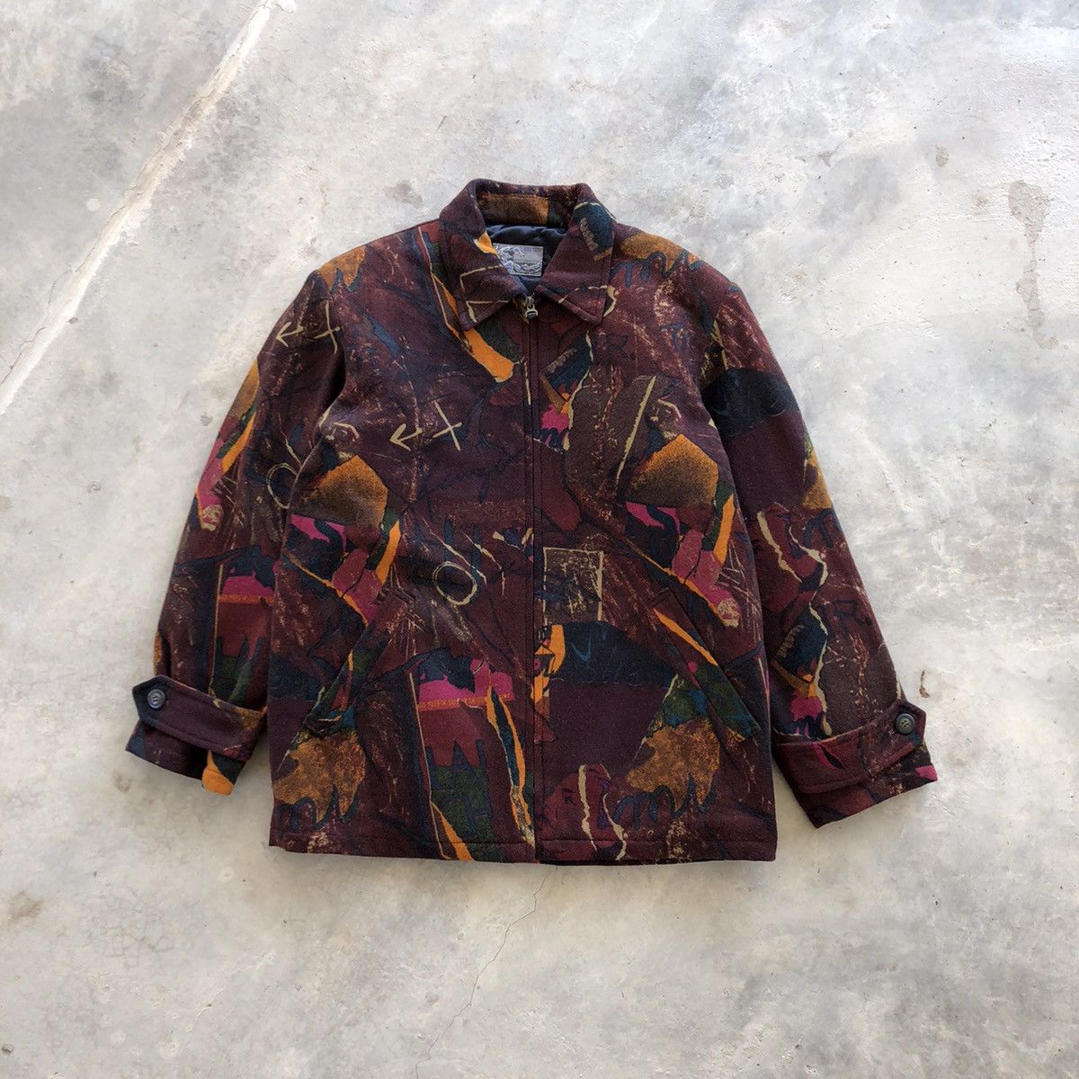 image of Kenzo Jeans Abstract Design Wool Jacket in Maroon, Women's